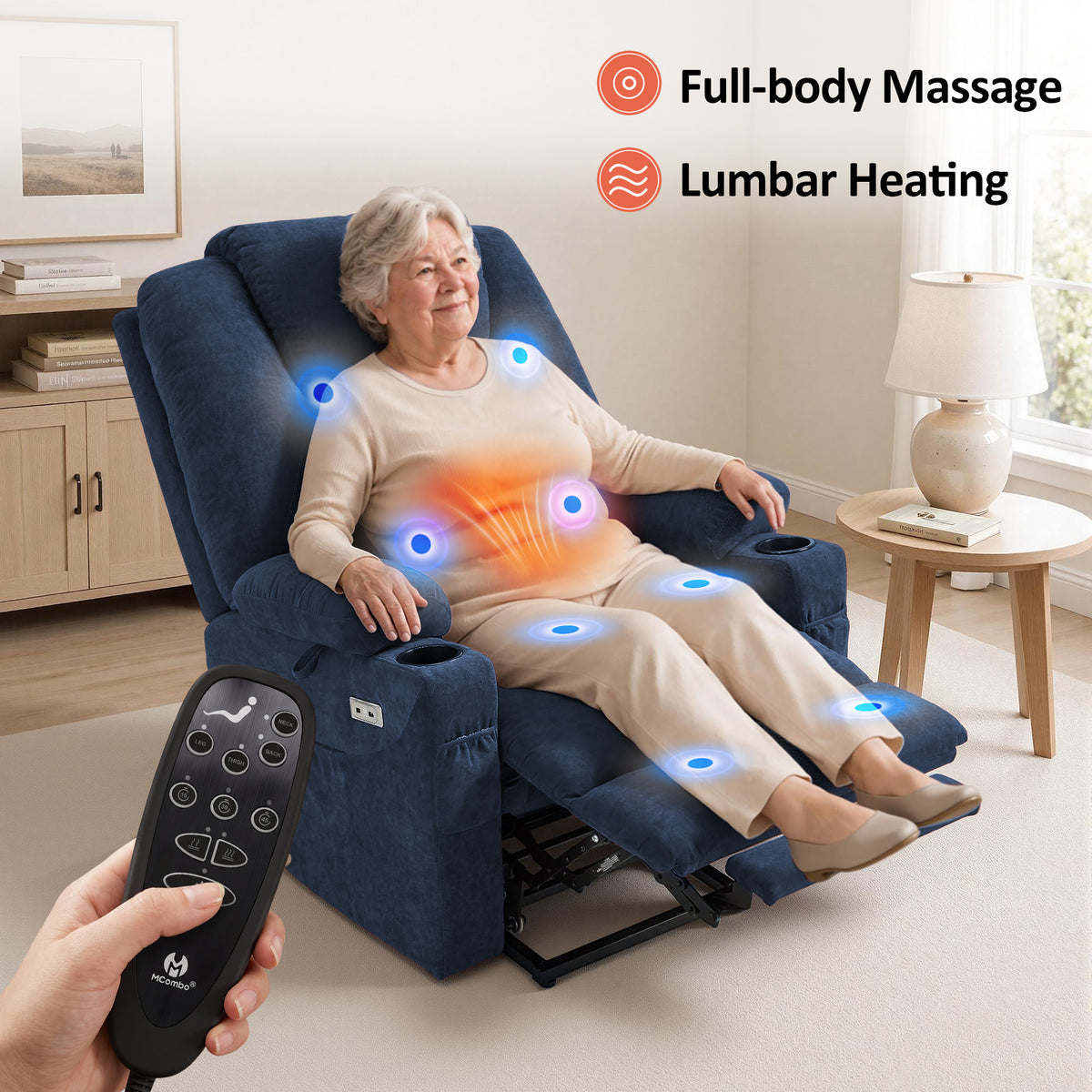 Power Lift Recliner Chair for Elderly, Massage and Heat, Fabric 7040|7516|7141|R7042|R7045|R7510