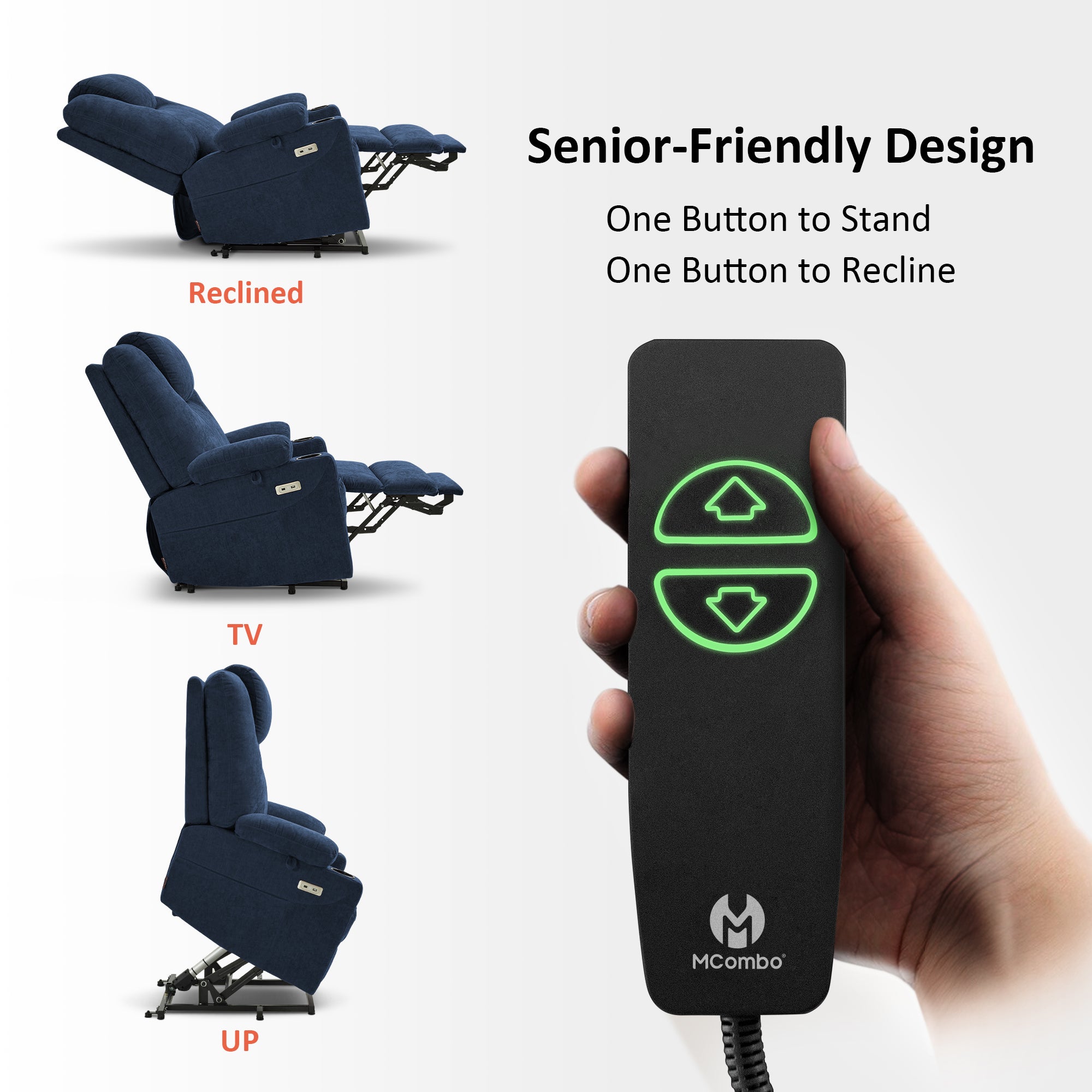 Power Lift Recliner Chair for Elderly, Massage and Heat, Fabric 7040|7516|7141|R7042|R7045|R7510