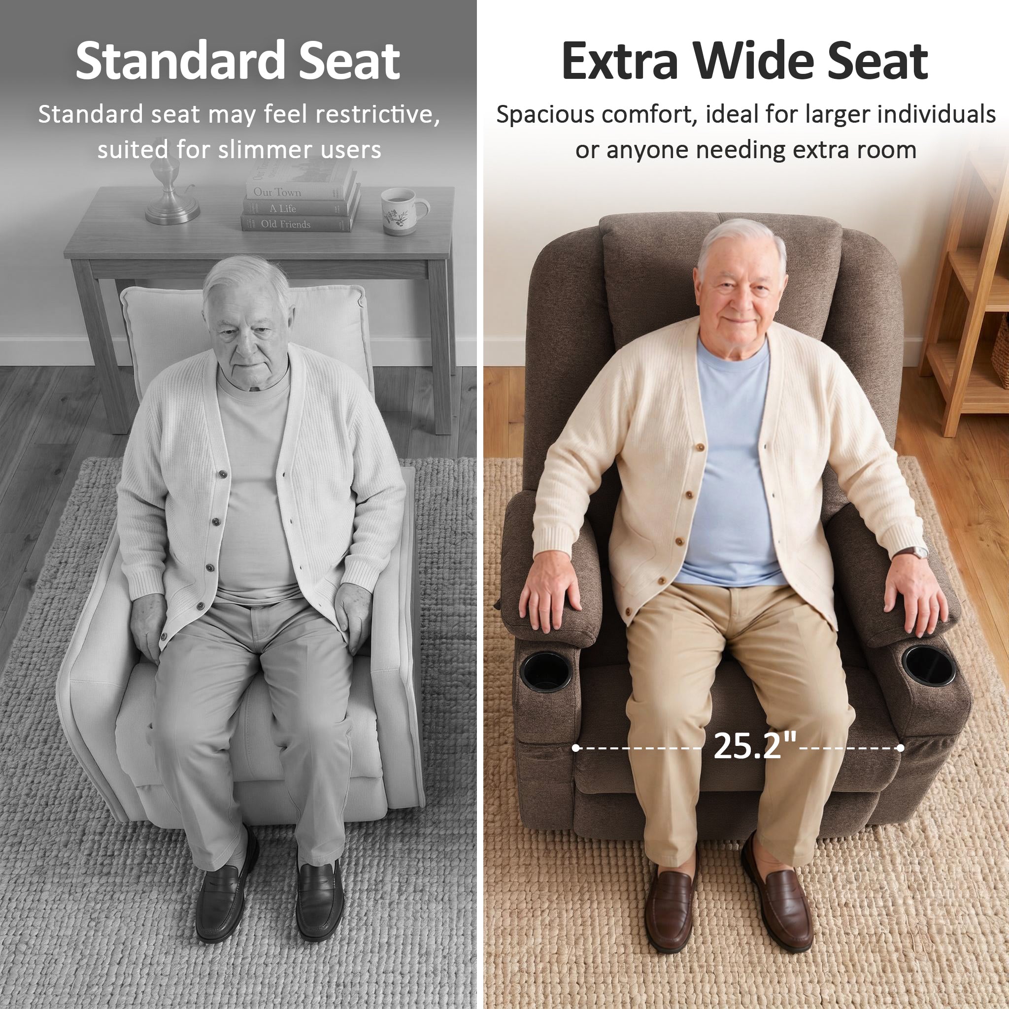 Power Lift Recliner Chair for Elderly, Massage and Heat, Fabric 7040|7516|7141|R7042|R7045|R7510
