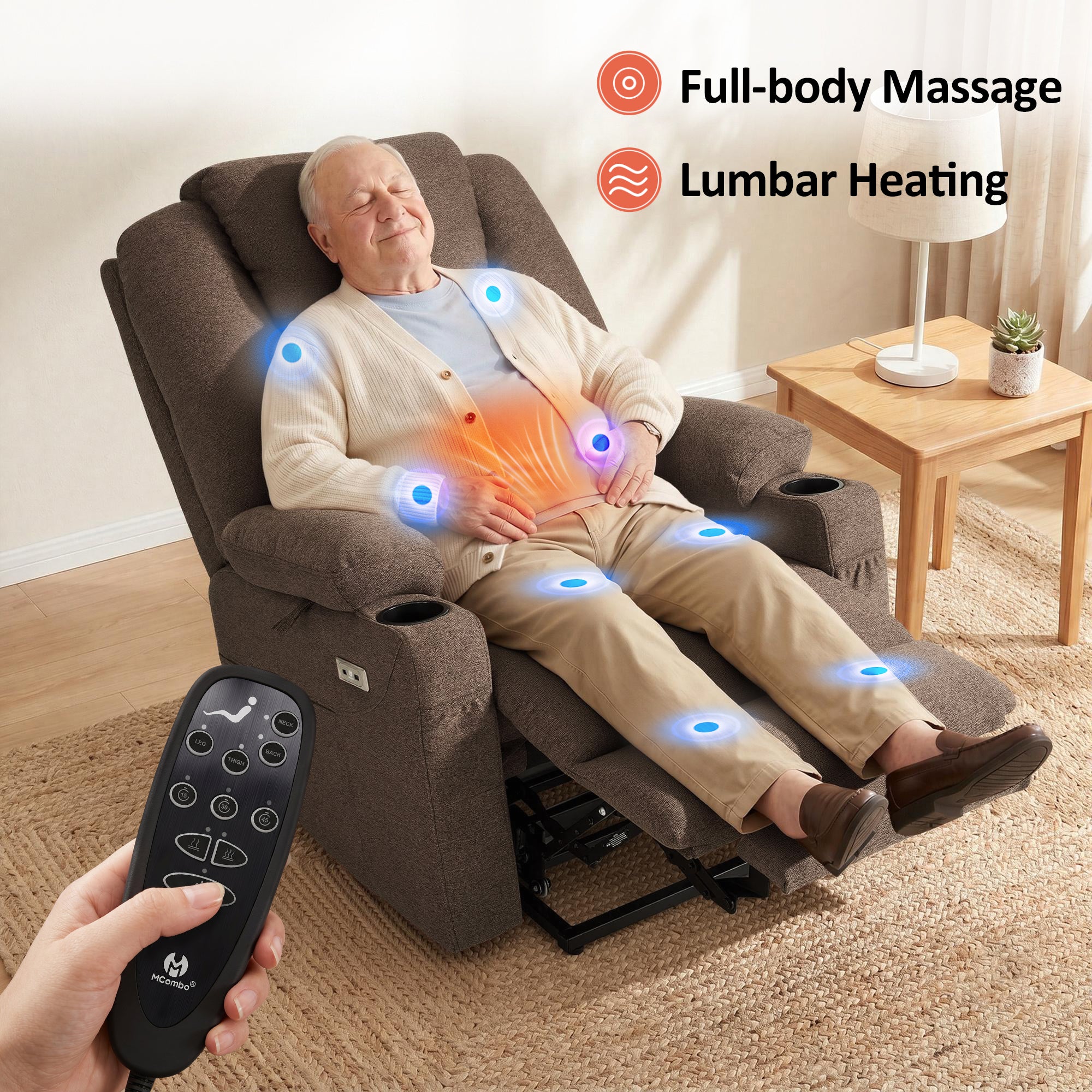 Power Lift Recliner Chair for Elderly, Massage and Heat, Fabric 7040|7516|7141|R7042|R7045|R7510