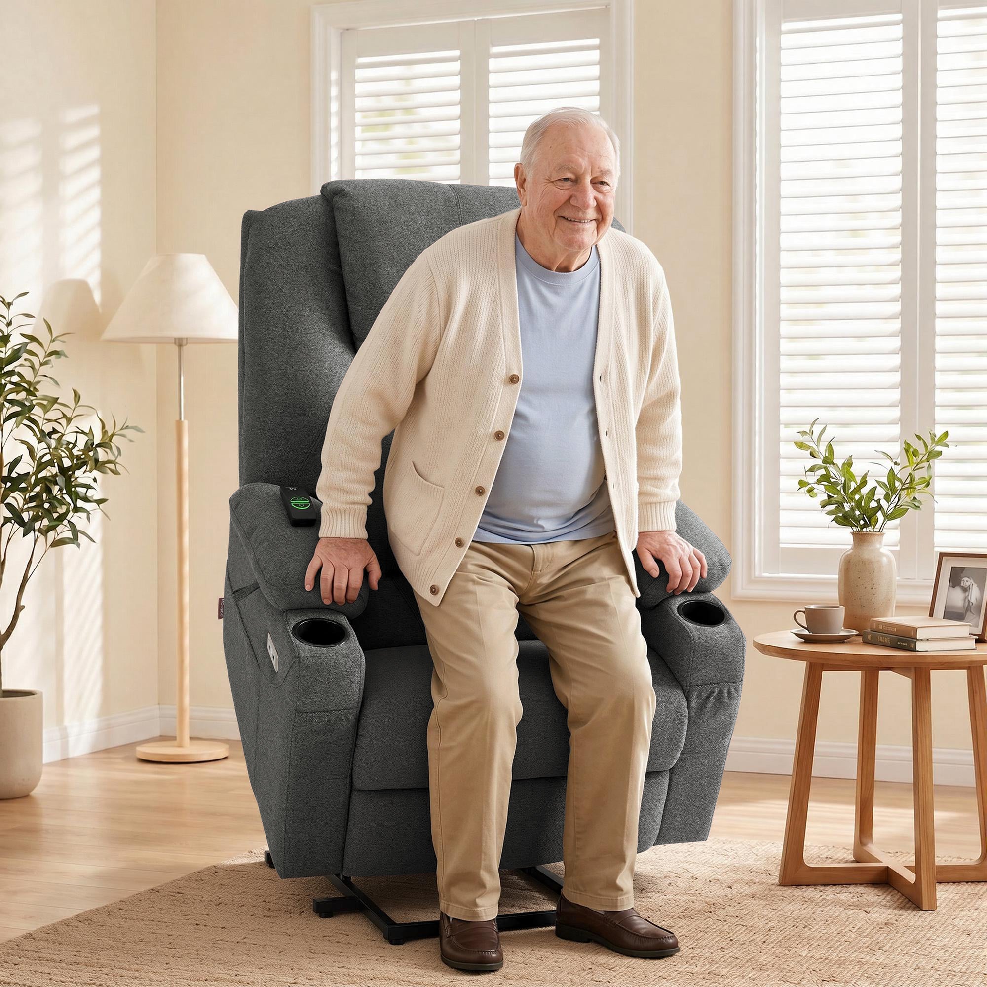 Power Lift Recliner Chair for Elderly, Massage and Heat, Fabric 7040|7516|7141|R7042|R7045|R7510