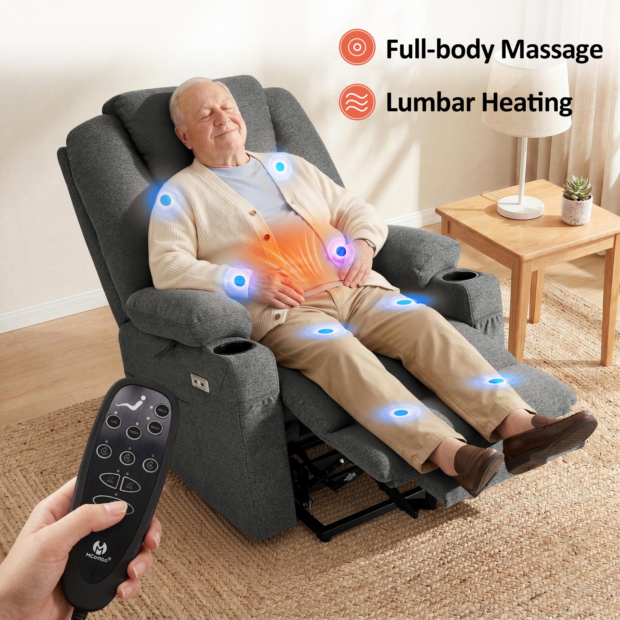 Power Lift Recliner Chair for Elderly, Massage and Heat, Fabric 7040|7516|7141|R7042|R7045|R7510