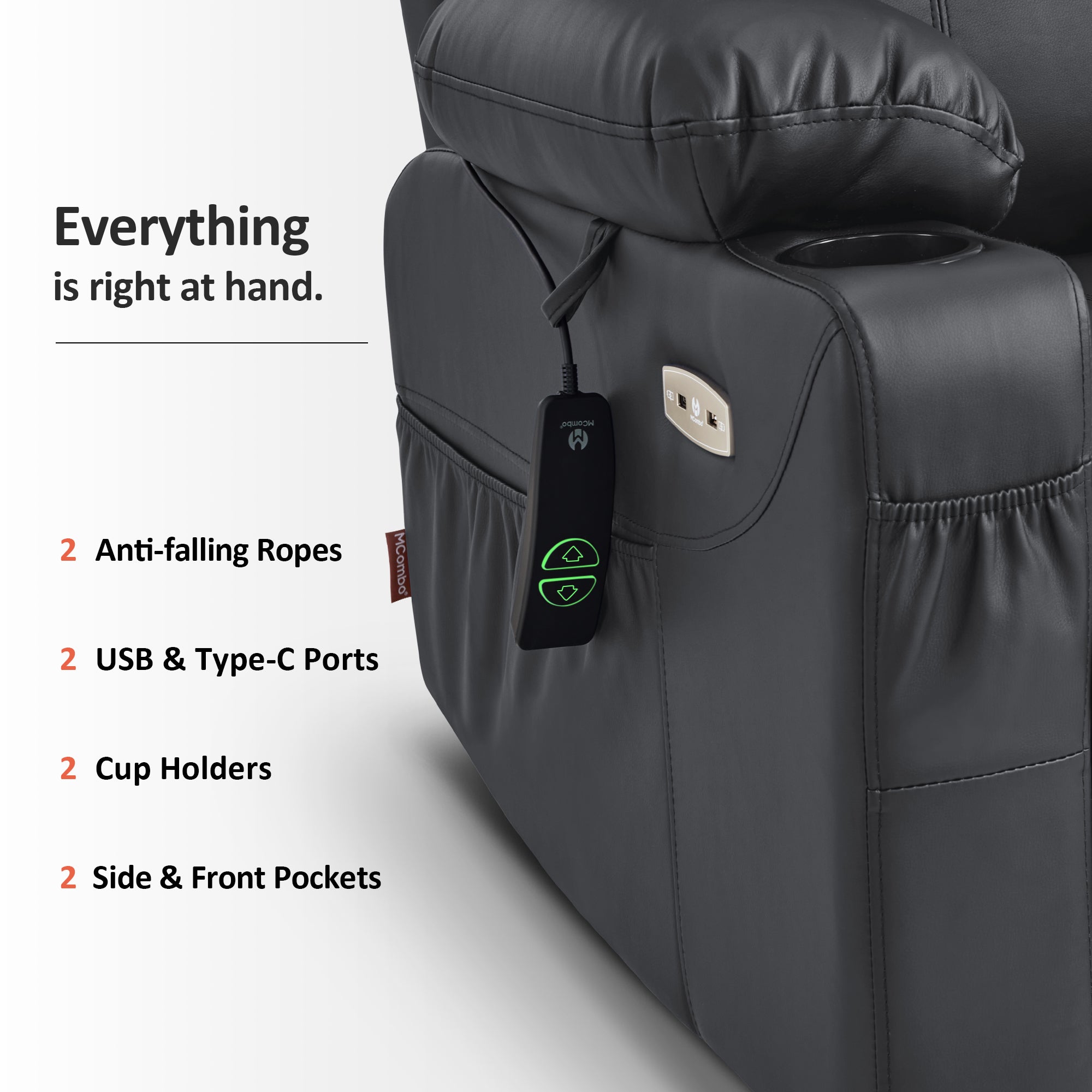 Power Lift Recliner Chair for Elderly, Massage and Heat, Faux Leather 7040|7516|7141|R7045|R7510