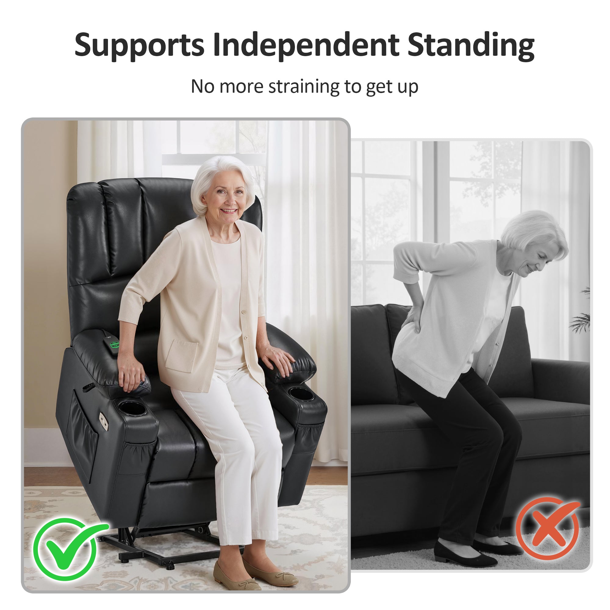 Power Lift Recliner Chair, Massage and Heat, Faux Leather 7095|7099|R7092|R7096