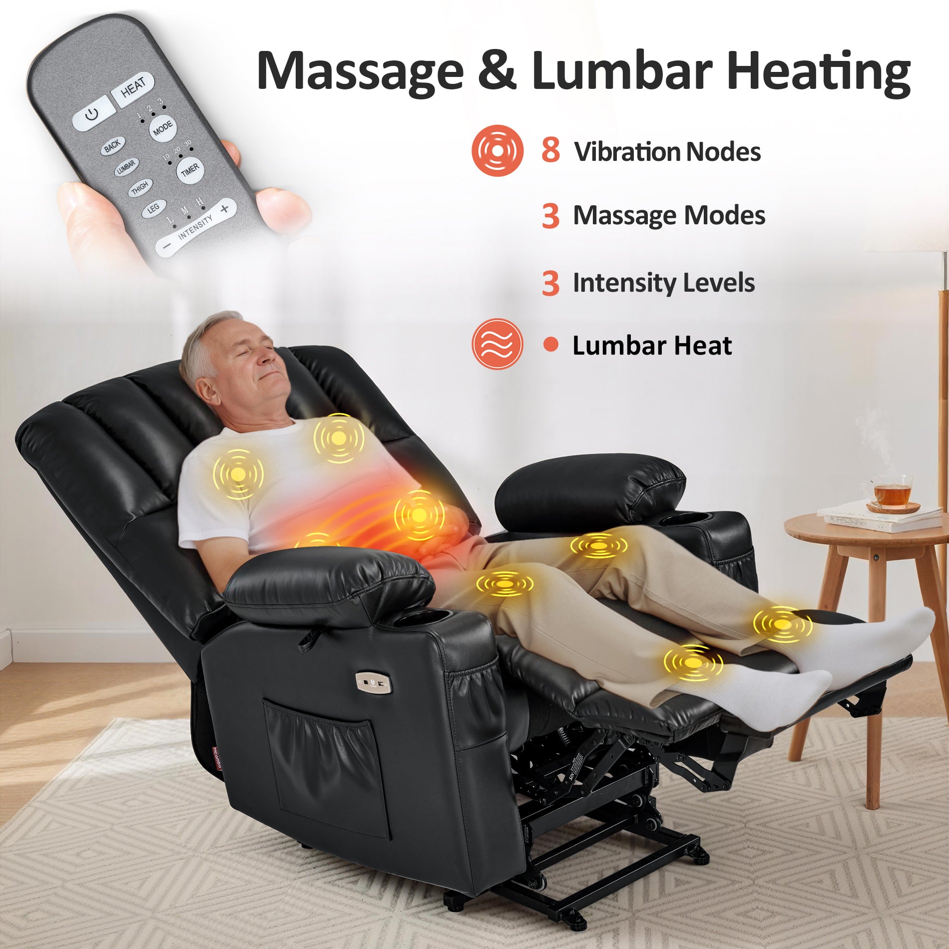 Power Lift Recliner Chair, Massage and Heat, Faux Leather 7095|7099|R7092|R7096