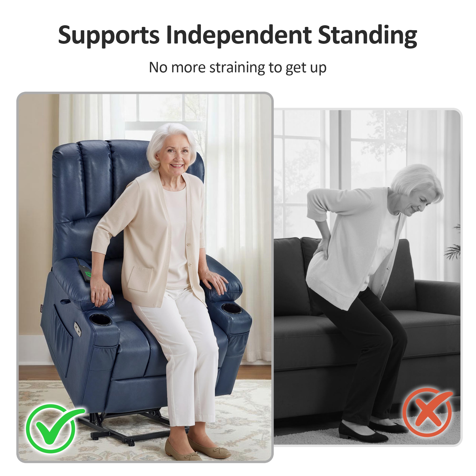 Power Lift Recliner Chair, Massage and Heat, Faux Leather 7095|7099|R7092|R7096