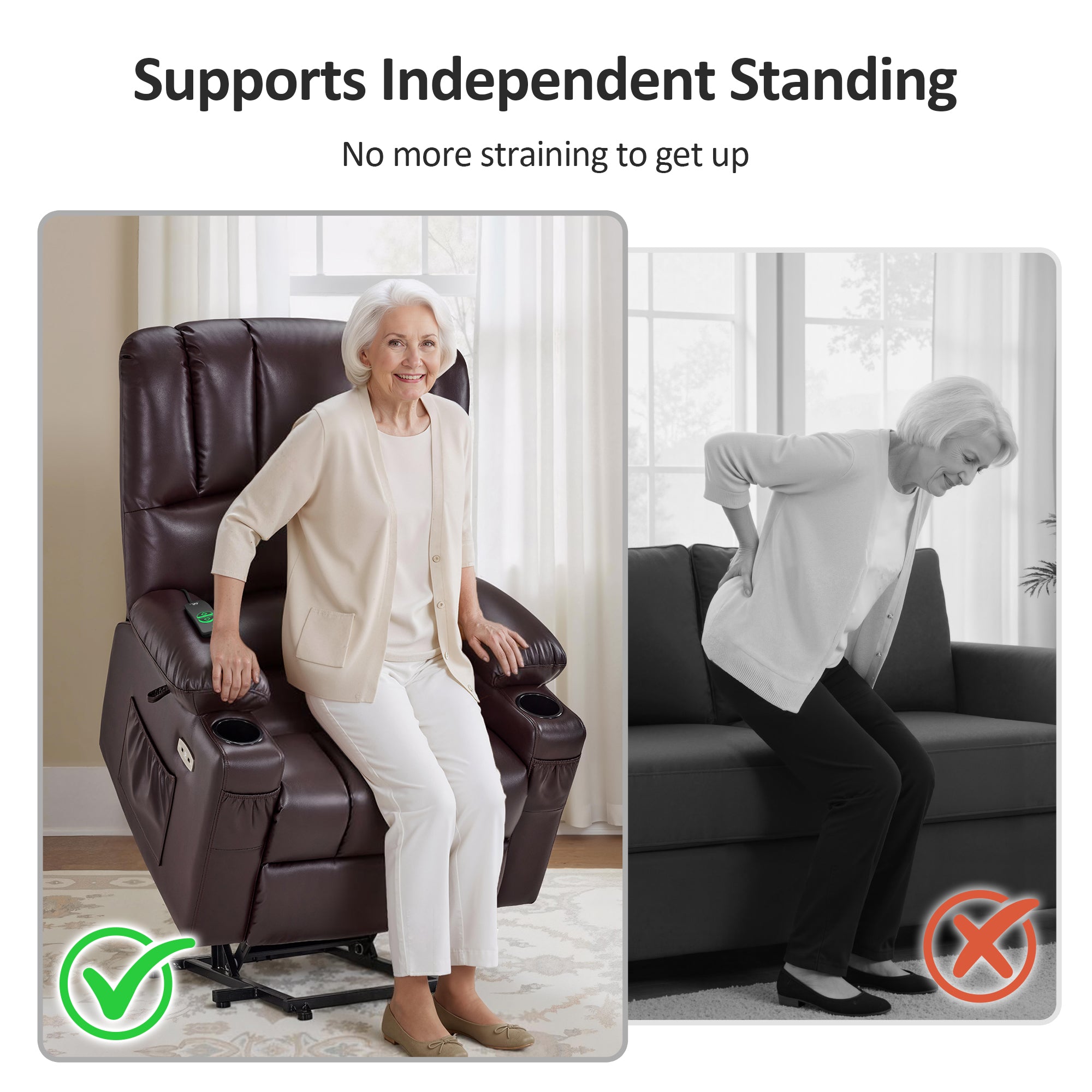 Power Lift Recliner Chair, Massage and Heat, Faux Leather 7095|7099|R7092|R7096