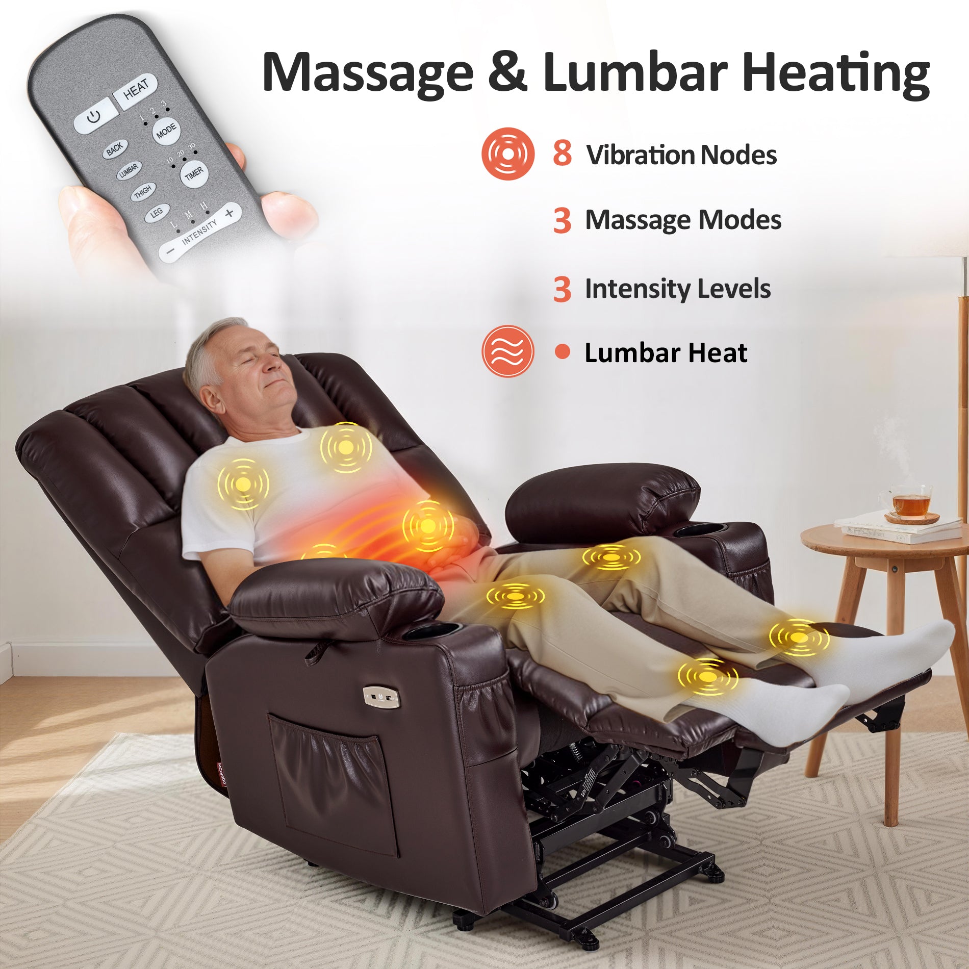 Power Lift Recliner Chair, Massage and Heat, Faux Leather 7095|7099|R7092|R7096