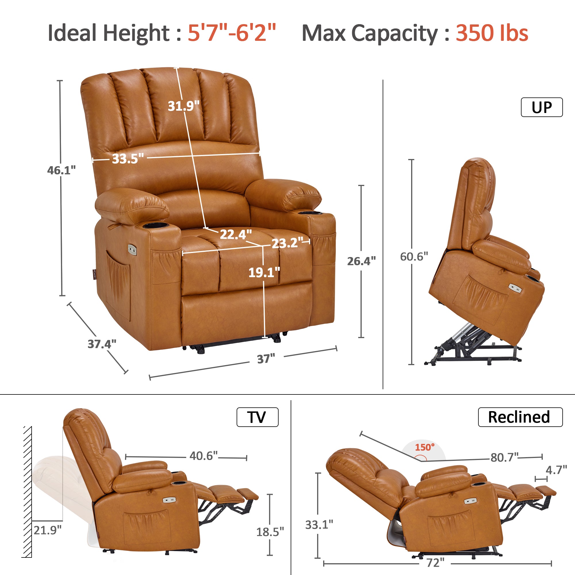 Power Lift Recliner Chair, Massage and Heat, Faux Leather 7095|7099|R7092|R7096