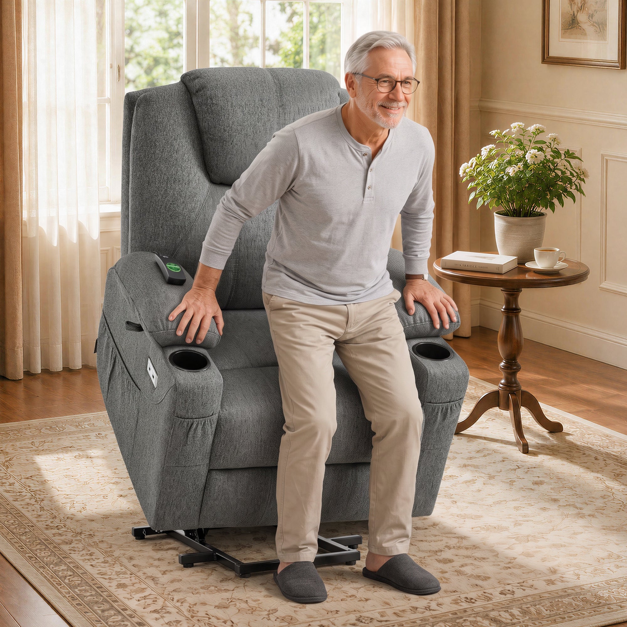 Power Lift Recliner Chair for Elderly, Massage and Heat, Fabric 7040|7516|7141|R7042|R7045|R7510