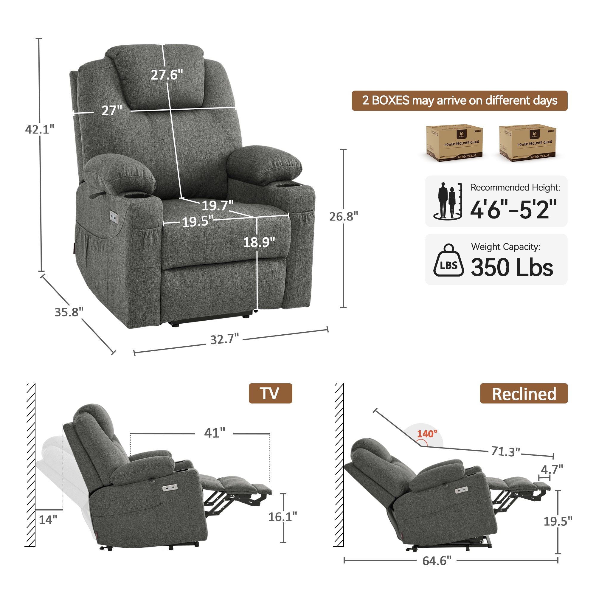 Power Lift Recliner Chair for Elderly, Massage and Heat, Fabric 7040|7516|7141|R7042|R7045|R7510