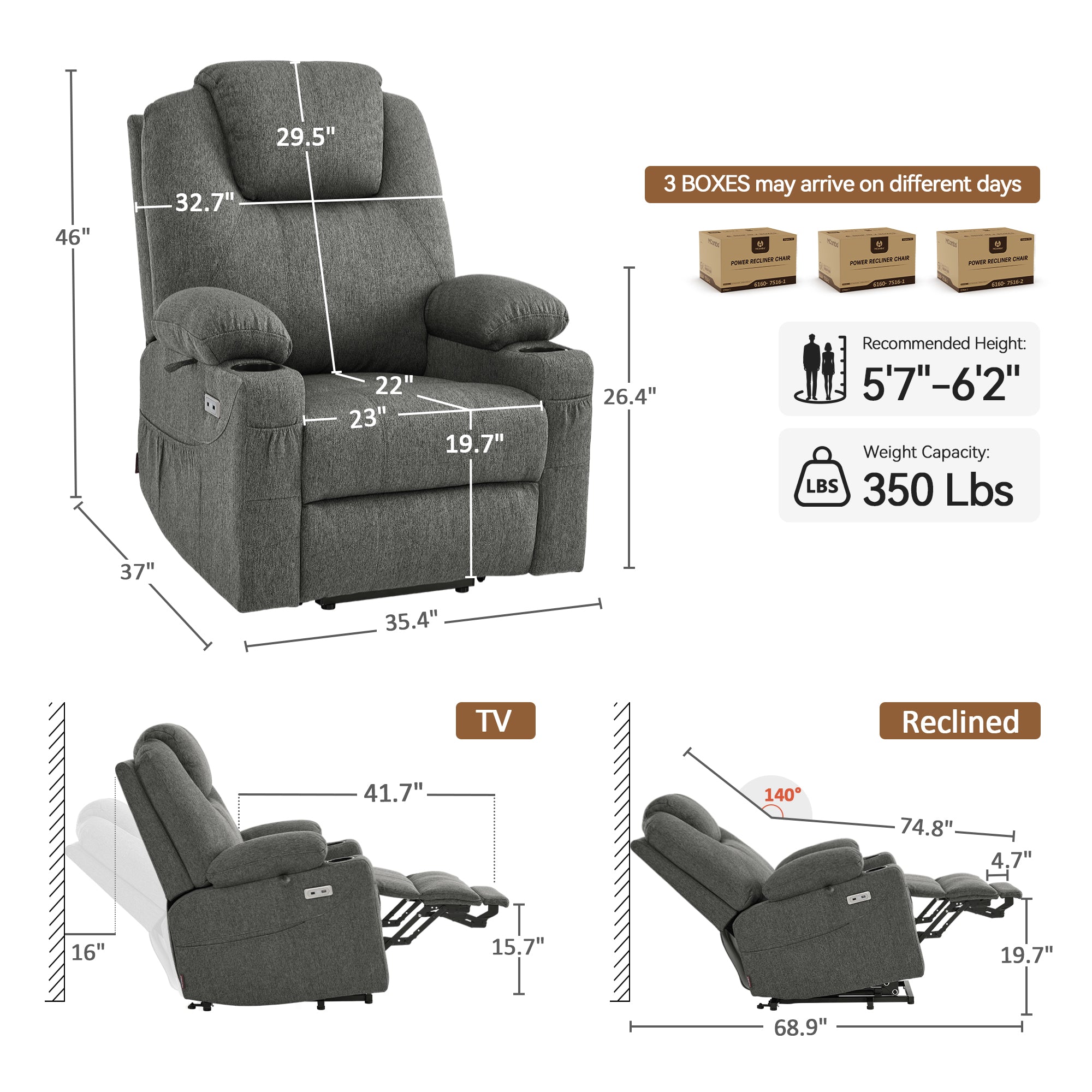 Power Lift Recliner Chair for Elderly, Massage and Heat, Fabric 7040|7516|7141|R7042|R7045|R7510
