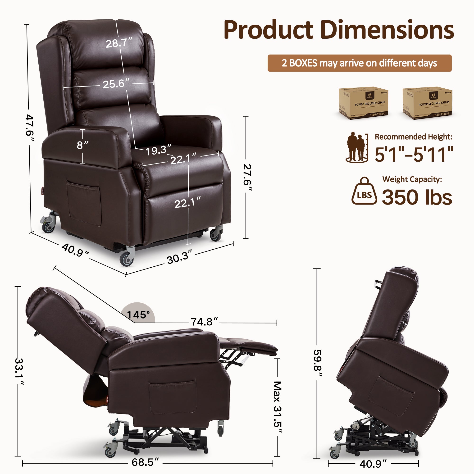 Power Lift Recliner with Wheels & Removable Armrests 7118