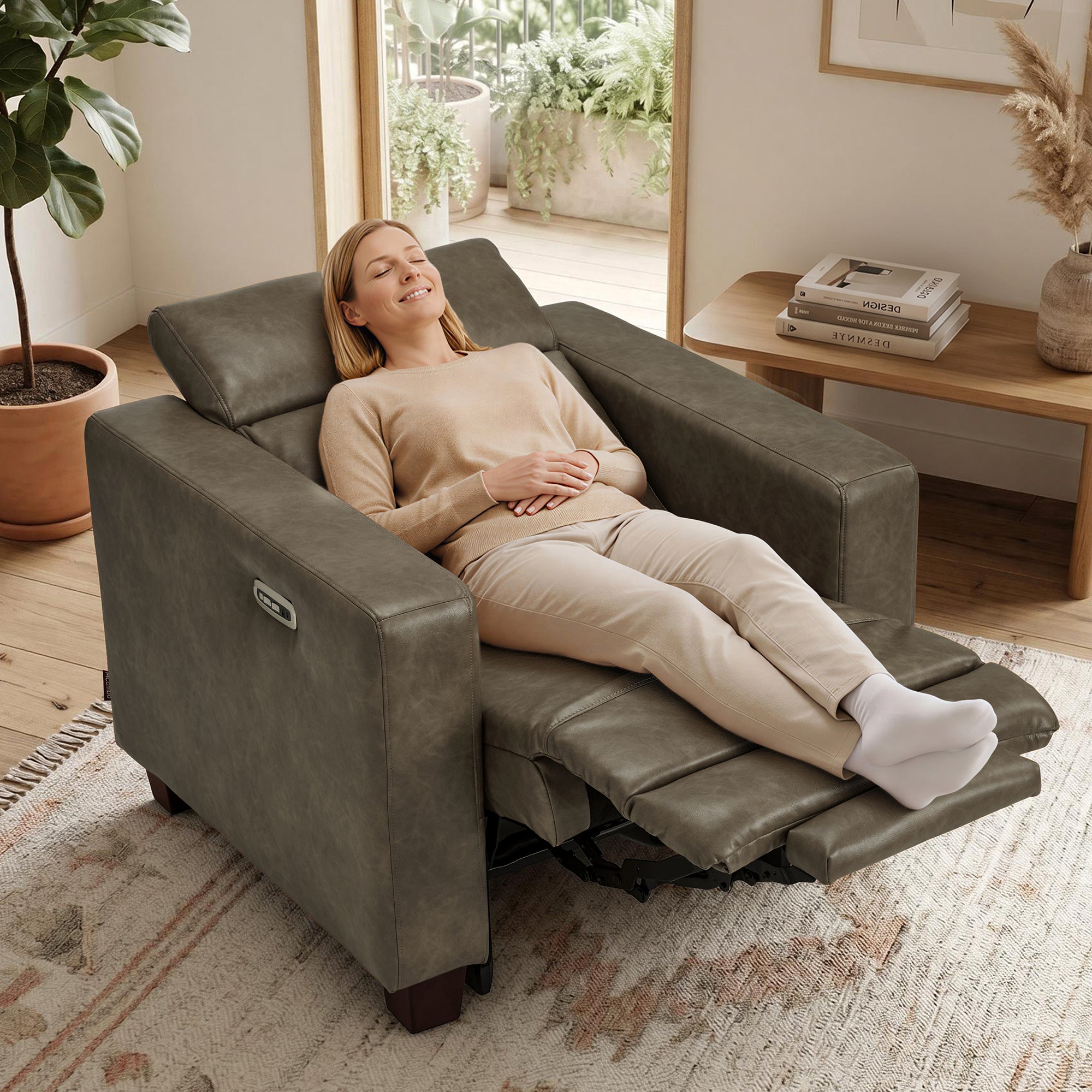Zero Wall Hugger Power Recliner Chair for Adult HL128 | Power Headrest, USB A & C Charge Ports, Small Spaces, Solid Wood Legs, Breathable Faux Leather