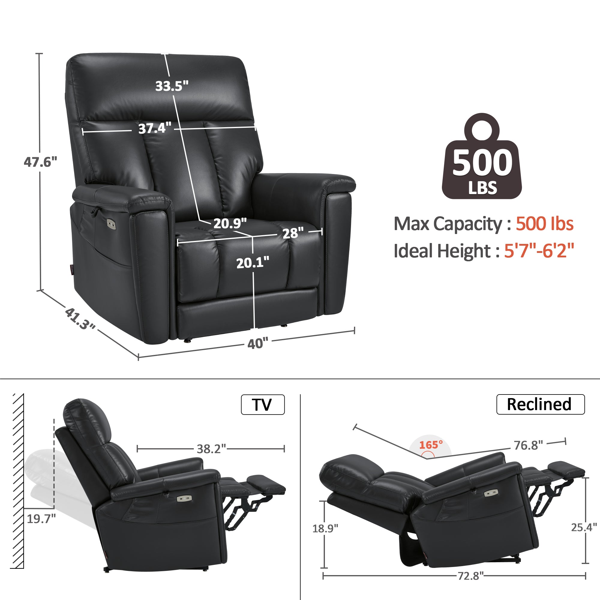 MCombo 500lbs Heavy Duty Lift Chair for Elderly, Extra Wide Dual Motor Power Lift Recliner with Hidden Cup Holders, USB Charging, Breathable Faux Leather R7777