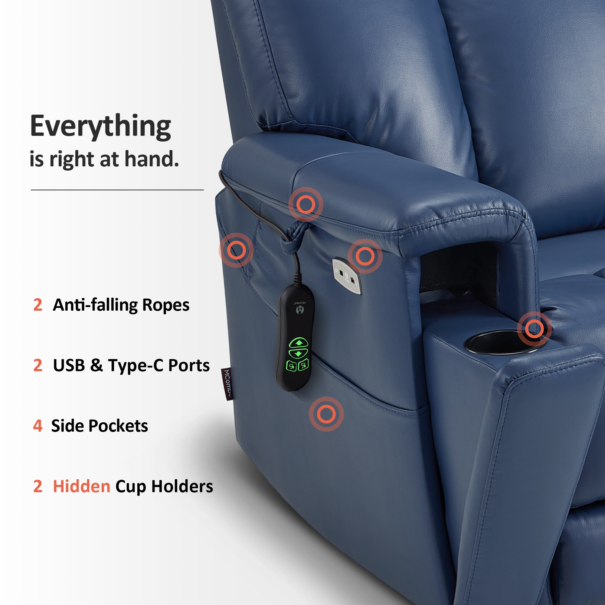 MCombo 500lbs Heavy Duty Lift Chair for Elderly, Extra Wide Dual Motor Power Lift Recliner with Hidden Cup Holders, USB Charging, Breathable Faux Leather R7777