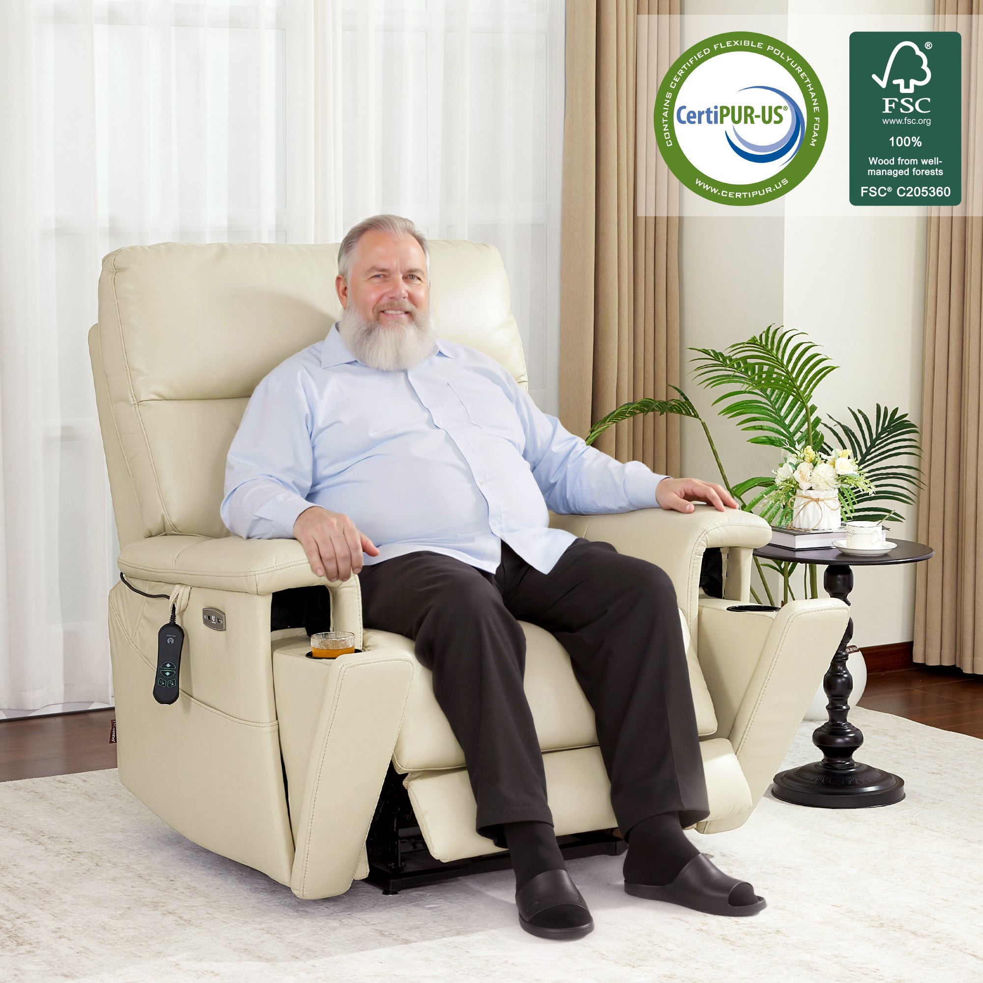 MCombo 500lbs Heavy Duty Lift Chair for Elderly, Extra Wide Dual Motor Power Lift Recliner with Hidden Cup Holders, USB Charging, Breathable Faux Leather R7777