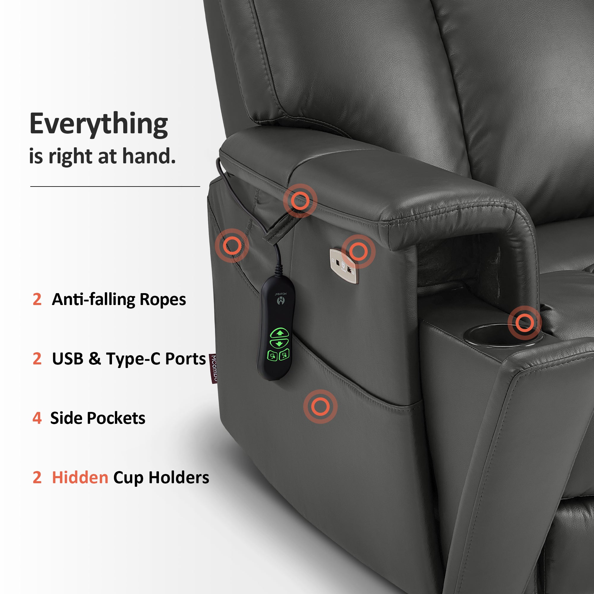 MCombo 500lbs Heavy Duty Lift Chair for Elderly, Extra Wide Dual Motor Power Lift Recliner with Hidden Cup Holders, USB Charging, Breathable Faux Leather R7777