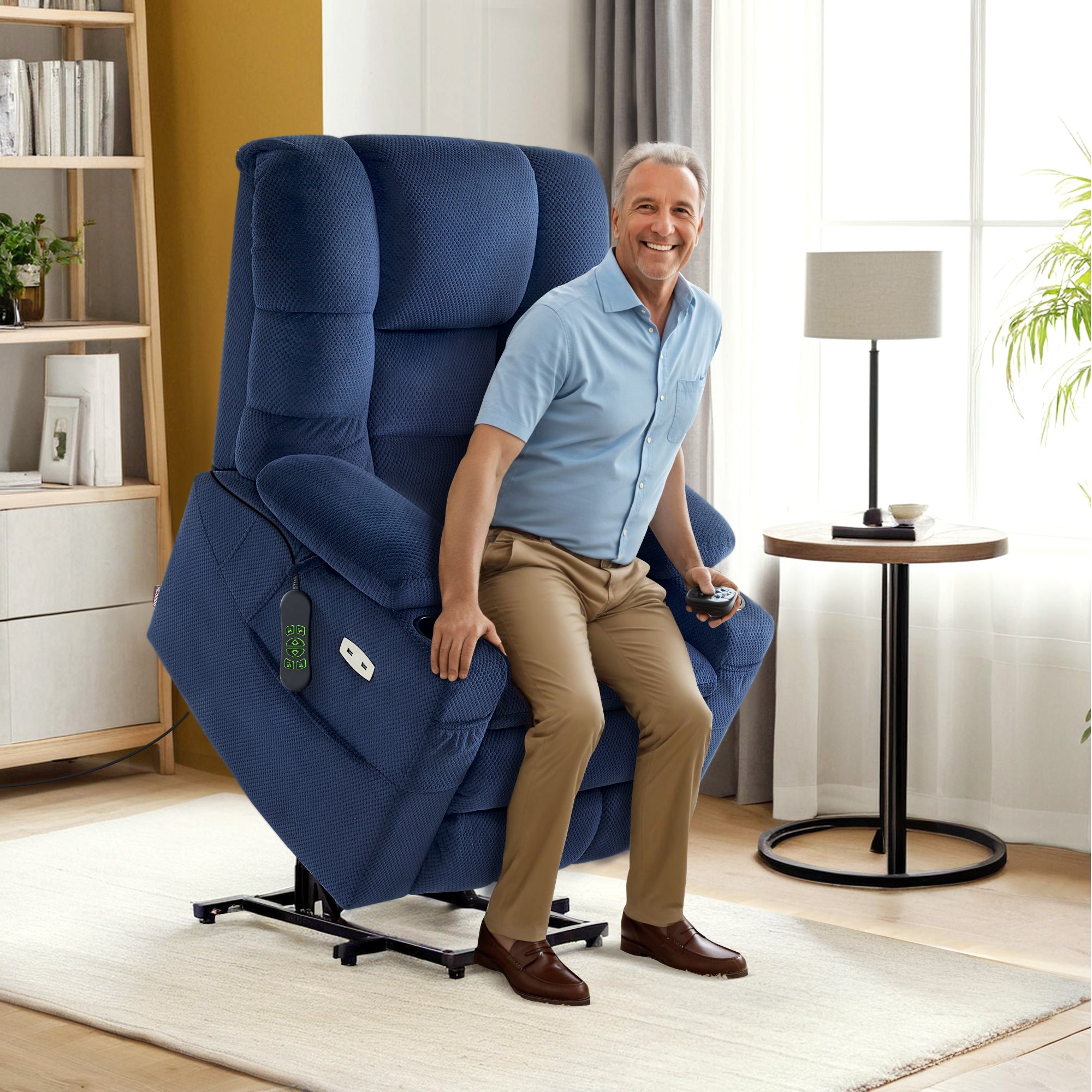 Power Lift Recliner Chair for Elderly, Dual Motor, Massage and Heat, Fabric 7634|7631|R7635