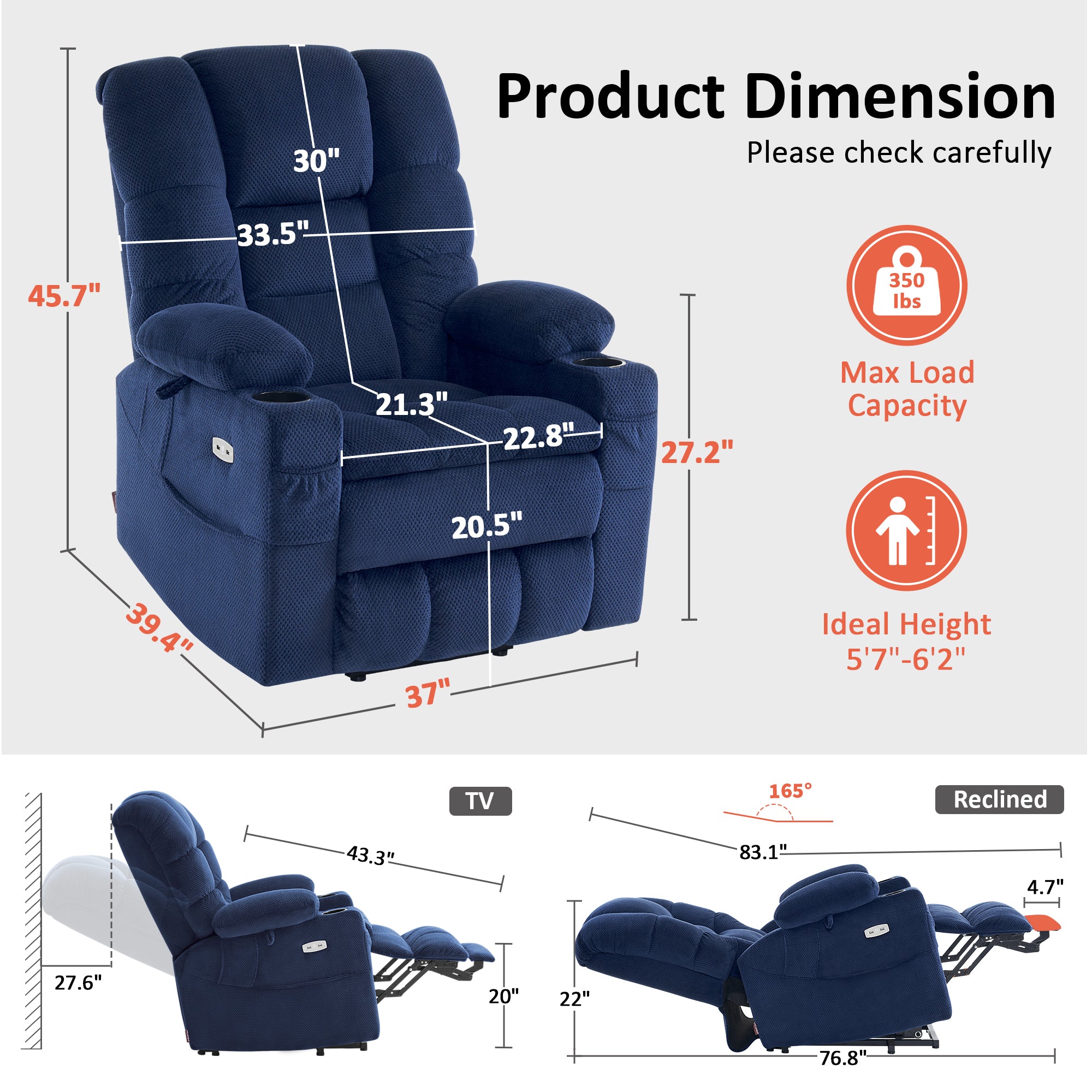 Power Lift Recliner Chair for Elderly, Dual Motor, Massage and Heat, Fabric 7634|7631|R7635