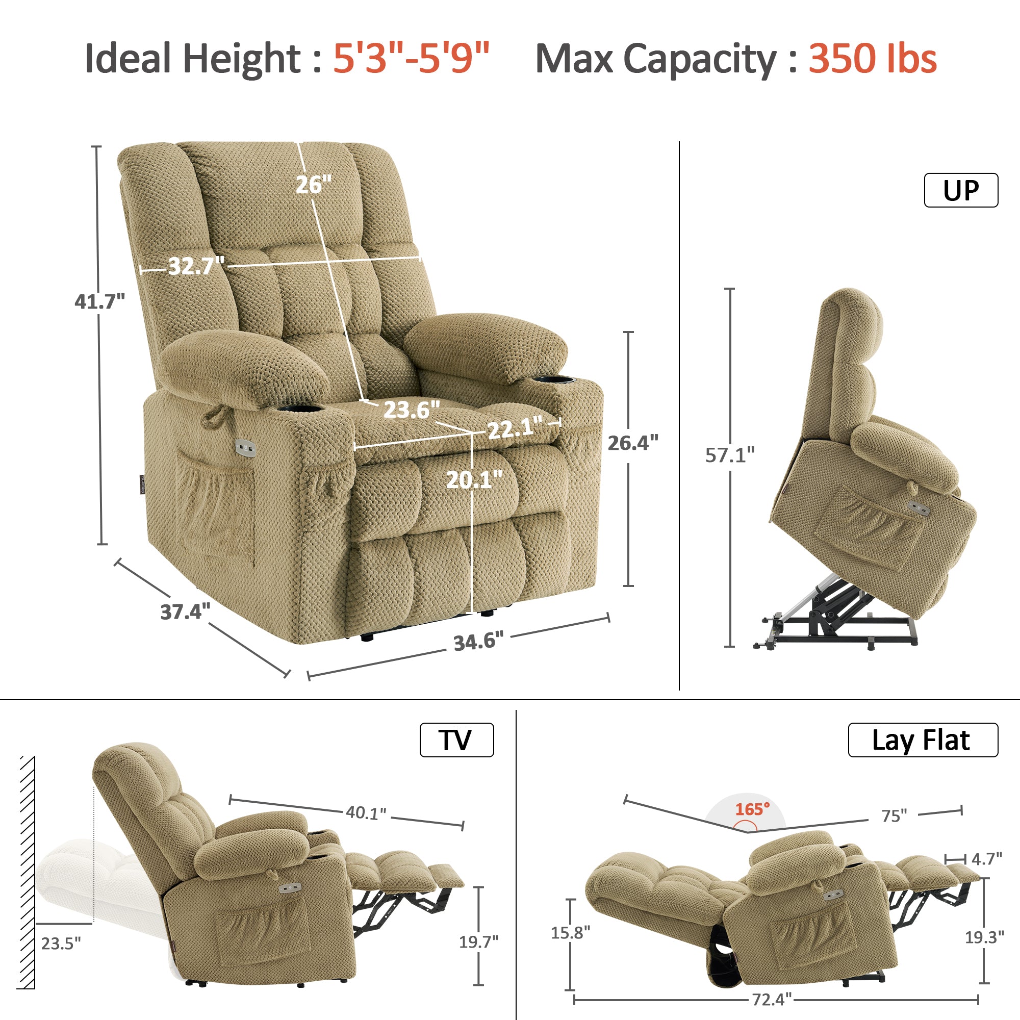 Power Lift Recliner Chair for Elderly, Dual Motor, Massage and Heat, Fabric 7890|7893|7896|R7897|R7891|R7894