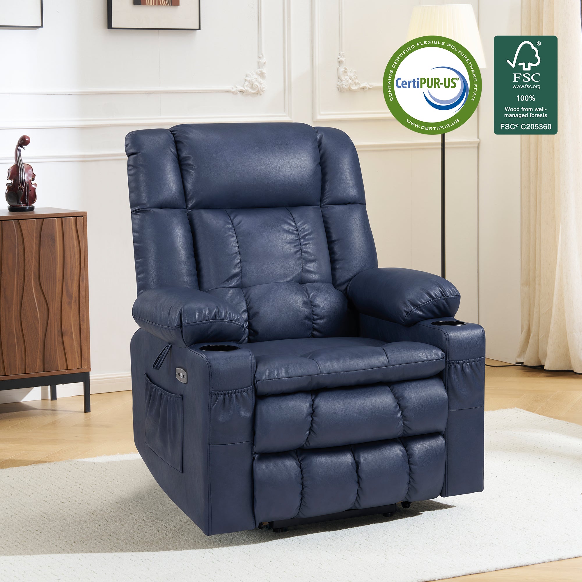Dual Motor Power Lift Recliner Chair for Elderly, Massage and Heat, Lay Flat for Sleeping, Faux Leather 7890|7893|7896|R7891|R7897|R7894