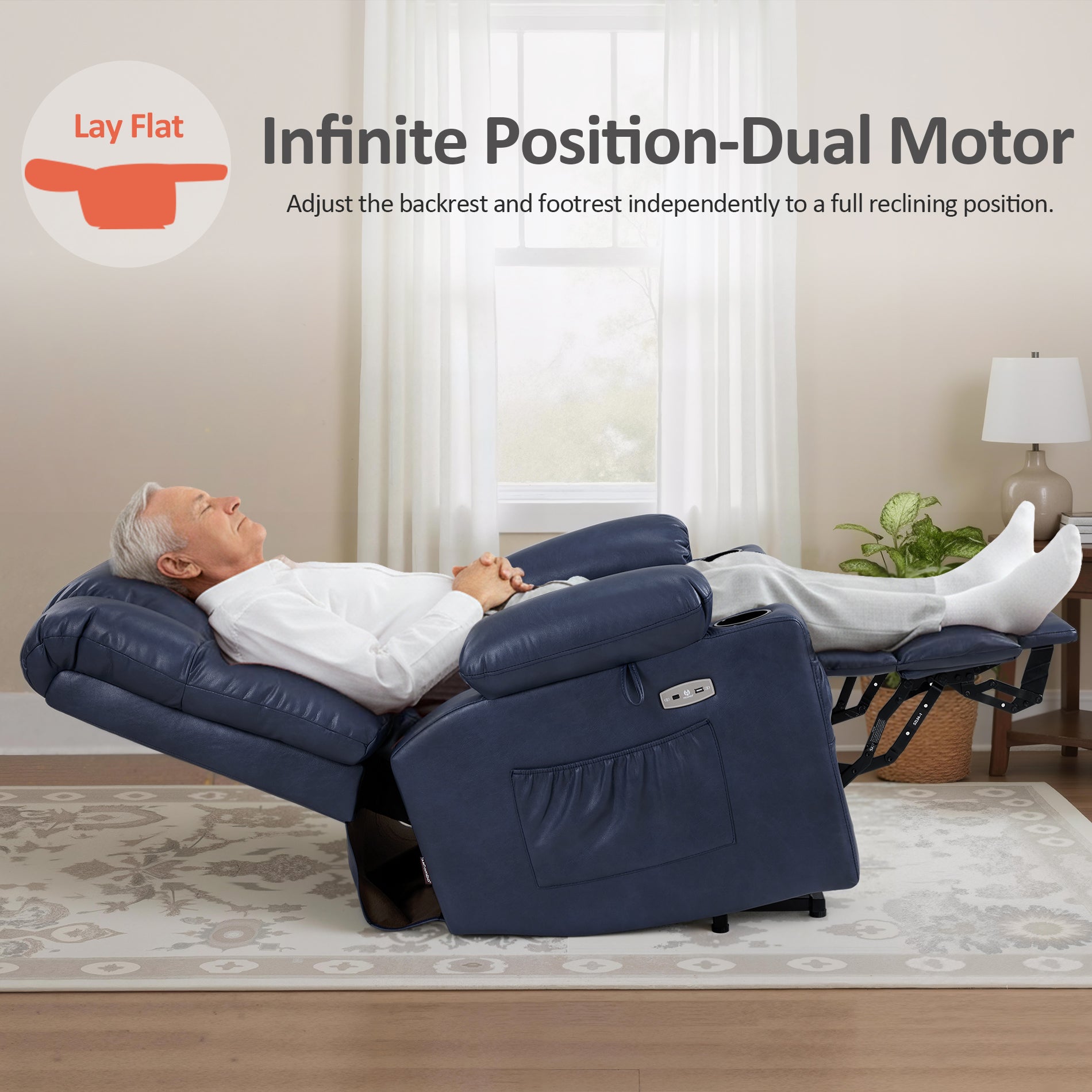 Dual Motor Power Lift Recliner Chair for Elderly, Massage and Heat, Lay Flat for Sleeping, Faux Leather 7890|7893|7896|R7891|R7897|R7894