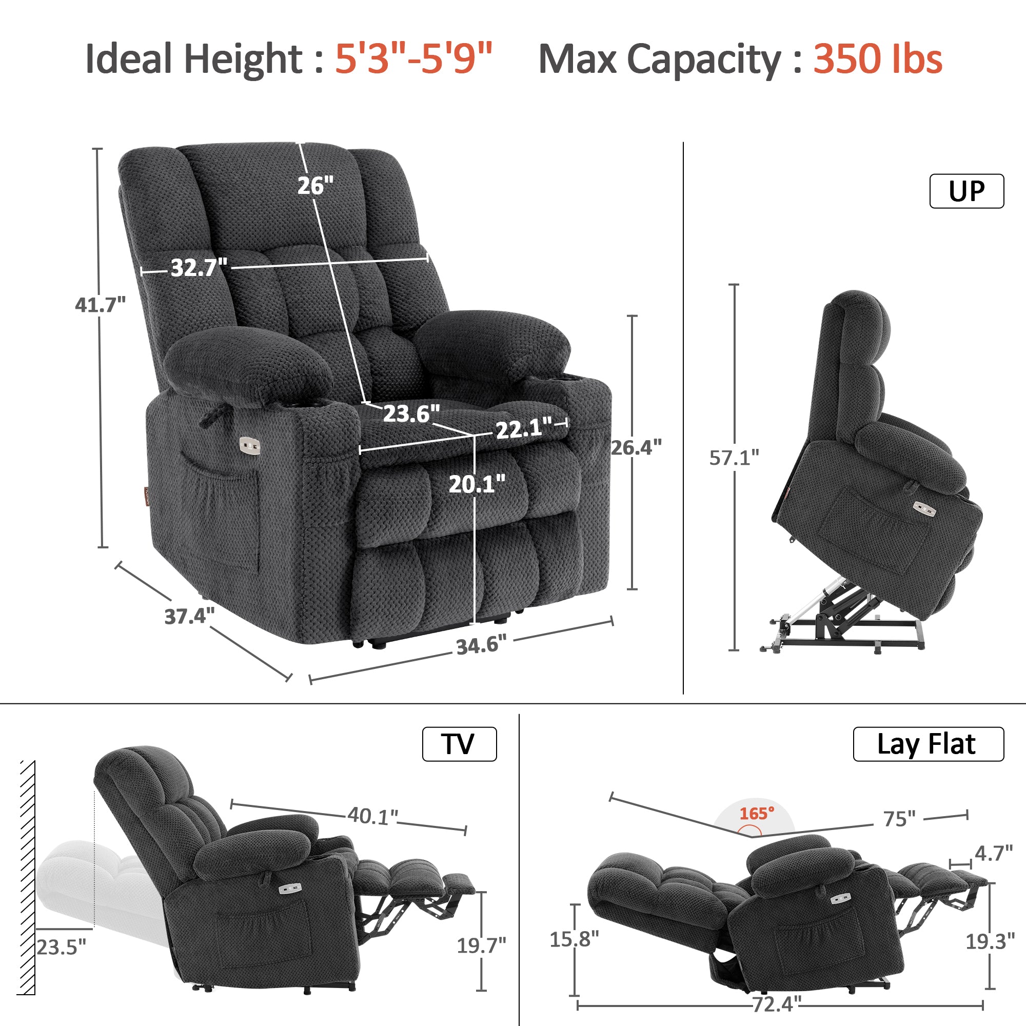 Power Lift Recliner Chair for Elderly, Dual Motor, Massage and Heat, Fabric 7890|7893|7896|R7897|R7891|R7894
