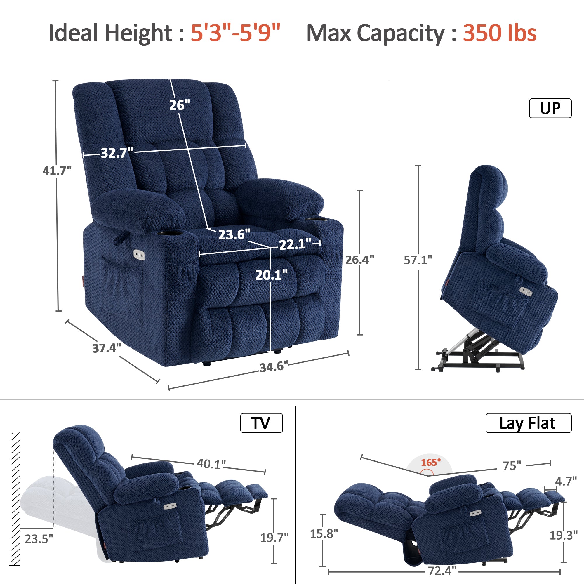 Power Lift Recliner Chair for Elderly, Dual Motor, Massage and Heat, Fabric 7890|7893|7896|R7897|R7891|R7894