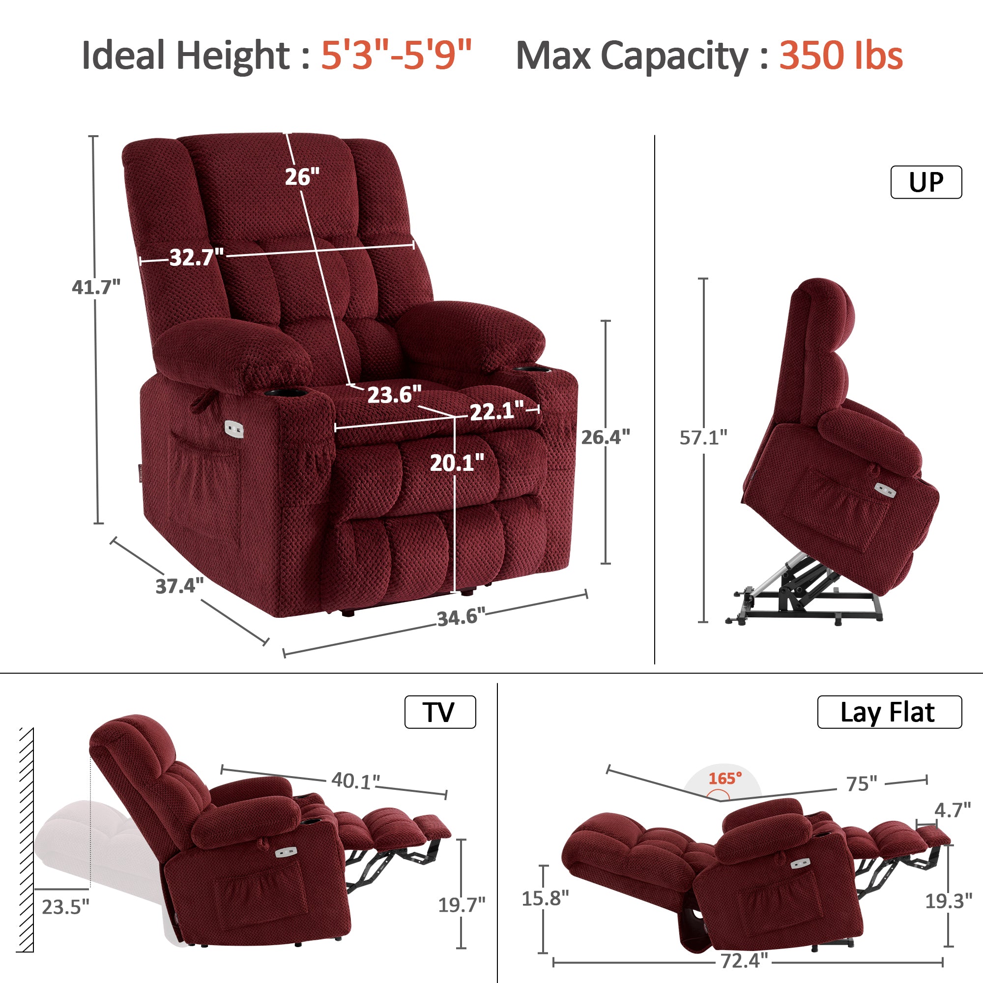 Power Lift Recliner Chair for Elderly, Dual Motor, Massage and Heat, Fabric 7890|7893|7896|R7897|R7891|R7894