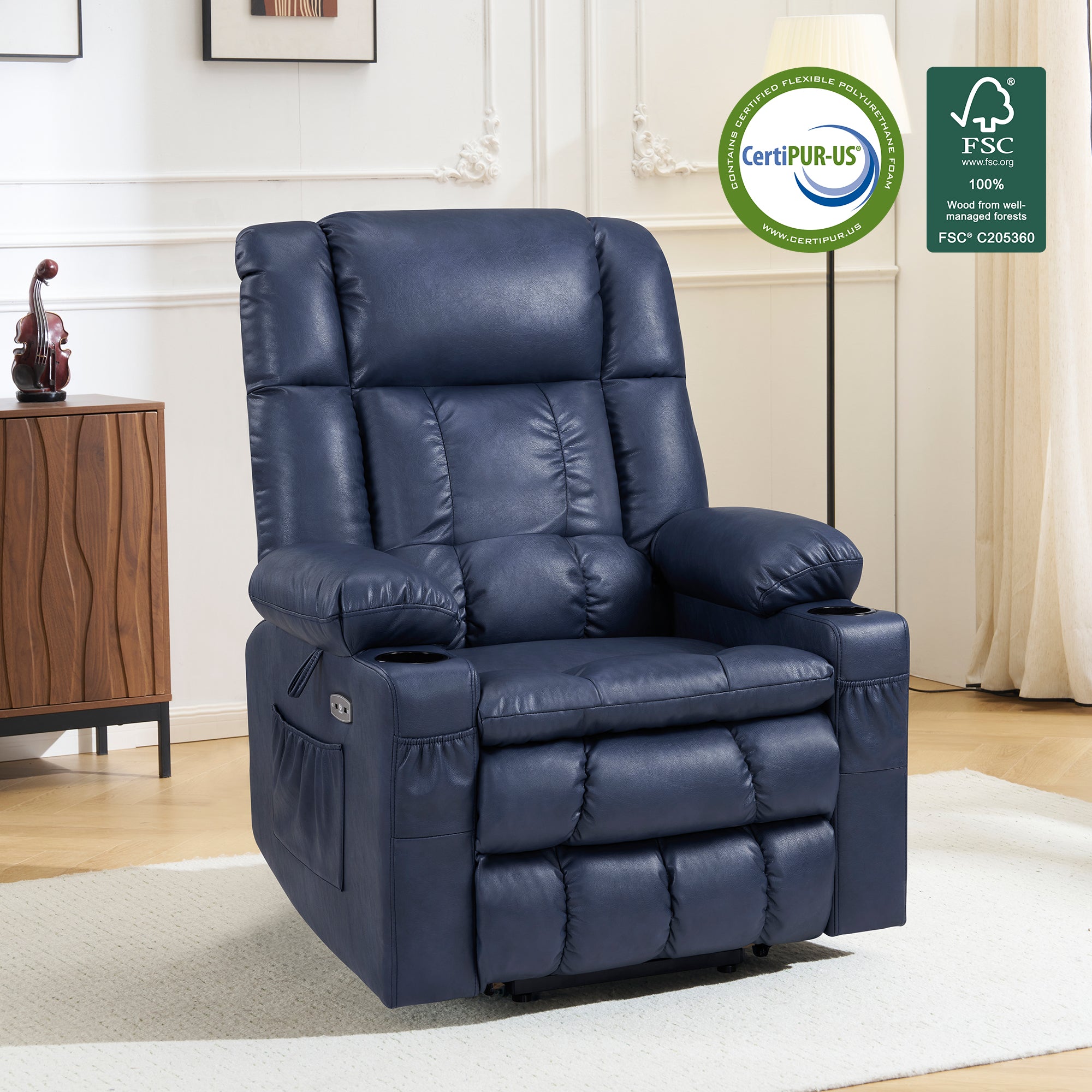 Dual Motor Power Lift Recliner Chair, Massage and Heat, Lay Flat for Sleeping, Faux Leather 7890|7893|7896|R7891|R7897|R7894