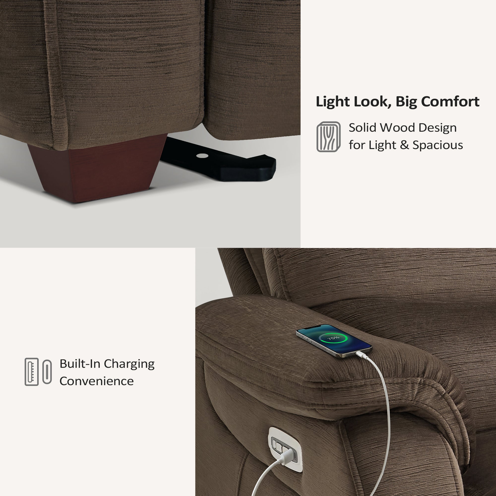 Zero Wall-Hugger Power Recliner Chair, Small Spaces and RV, Fabric ST257