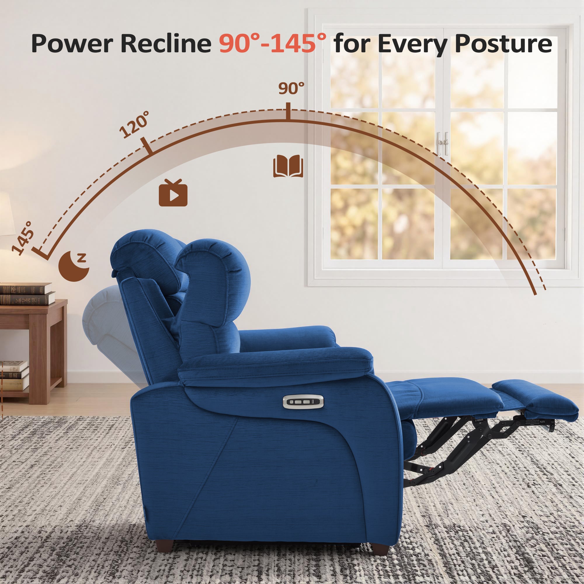 Zero Wall-Hugger Power Recliner Chair, Small Spaces and RV, Fabric ST257