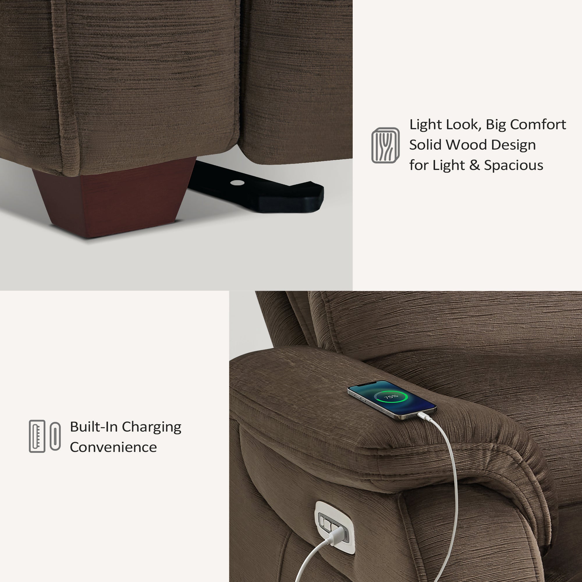 61.6'' Wall Hugger Power Loveseat Recliner Sofa with Adjustable Headrest and USB A & C Charge Ports for Living Room, RVs, Small Spaces, Fabric, ST258M1 | ST258M2 |ST258M3