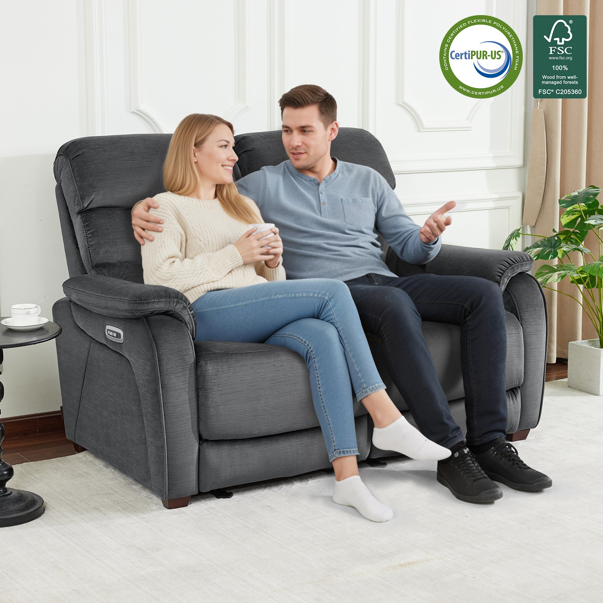 61.6'' Wall Hugger Power Loveseat Recliner Sofa with Adjustable Headrest and USB A & C Charge Ports for Living Room, RVs, Small Spaces, Fabric, ST258M1 | ST258M2 |ST258M3