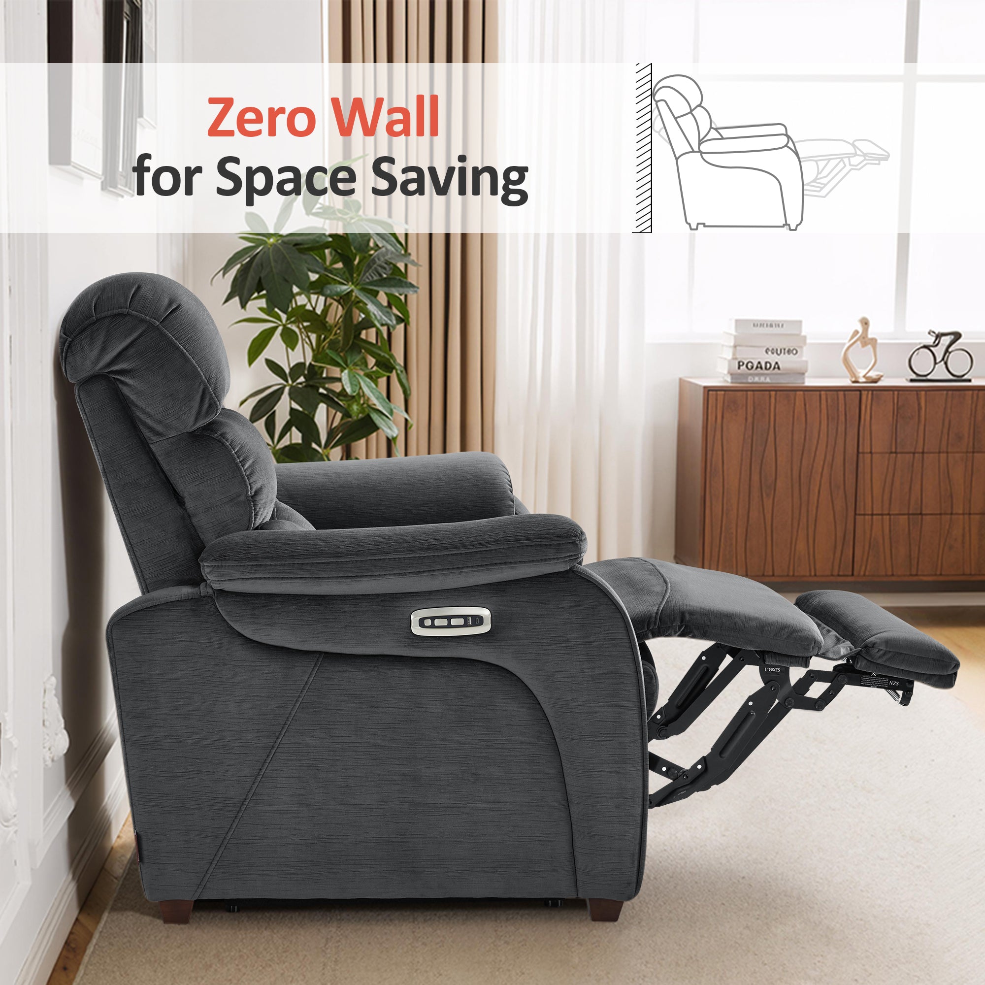 Zero Wall-Hugger Power Recliner Chair, Small Spaces and RV, Fabric ST257