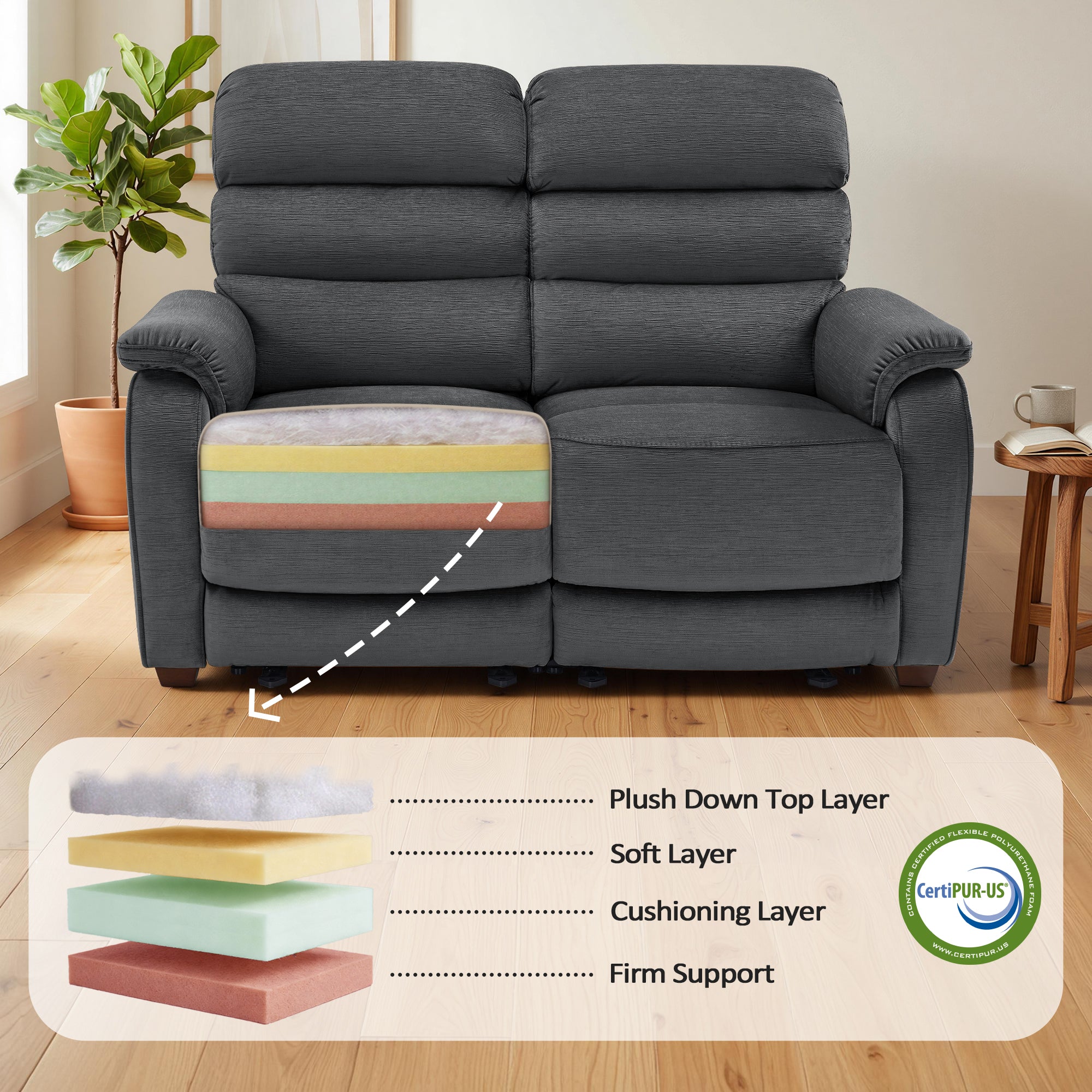 61.6'' Wall Hugger Power Loveseat Recliner Sofa with Adjustable Headrest and USB A & C Charge Ports for Living Room, RVs, Small Spaces, Fabric, ST258M1 | ST258M2 |ST258M3