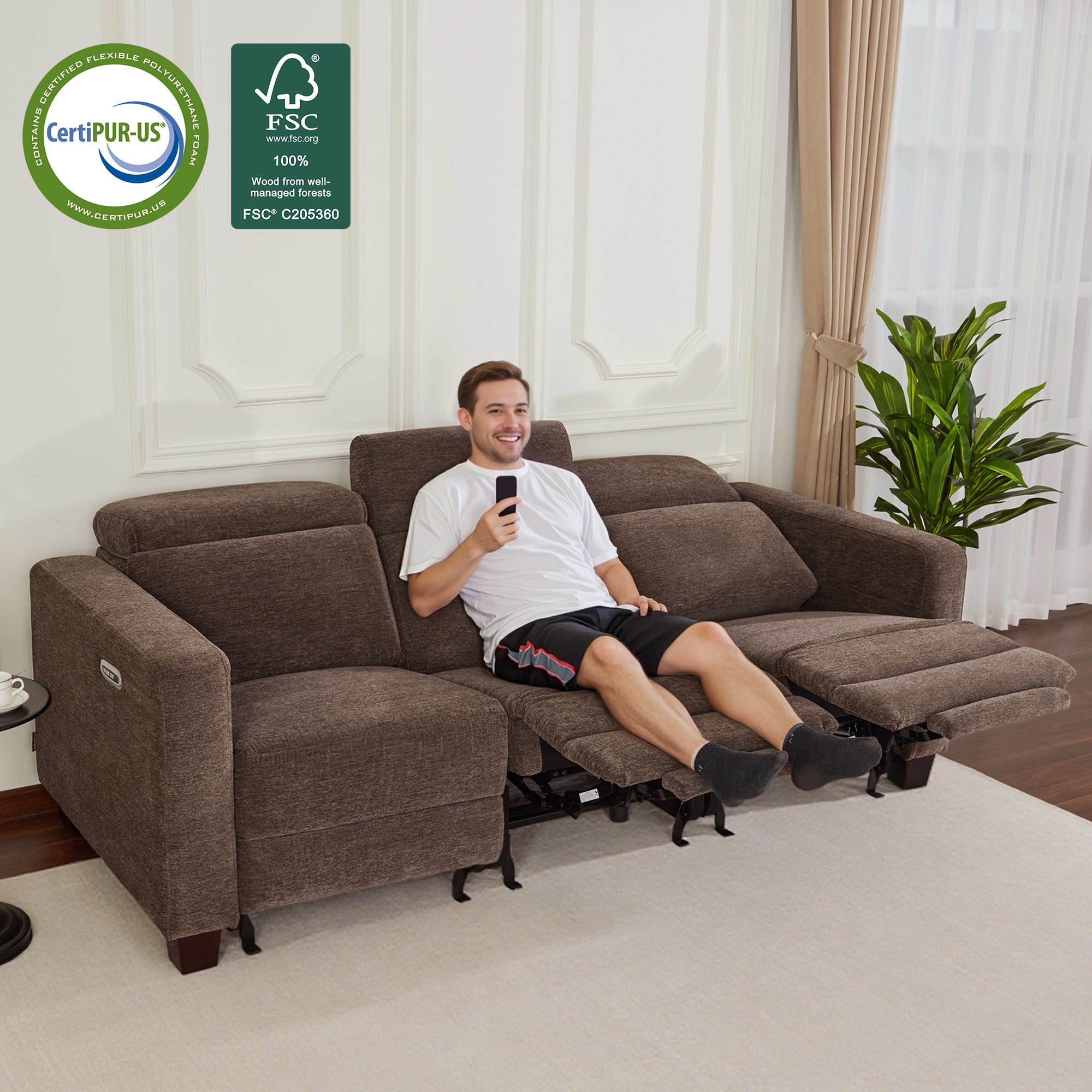 Zero Wall Power Reclining Sofa, Fabric HL198M3