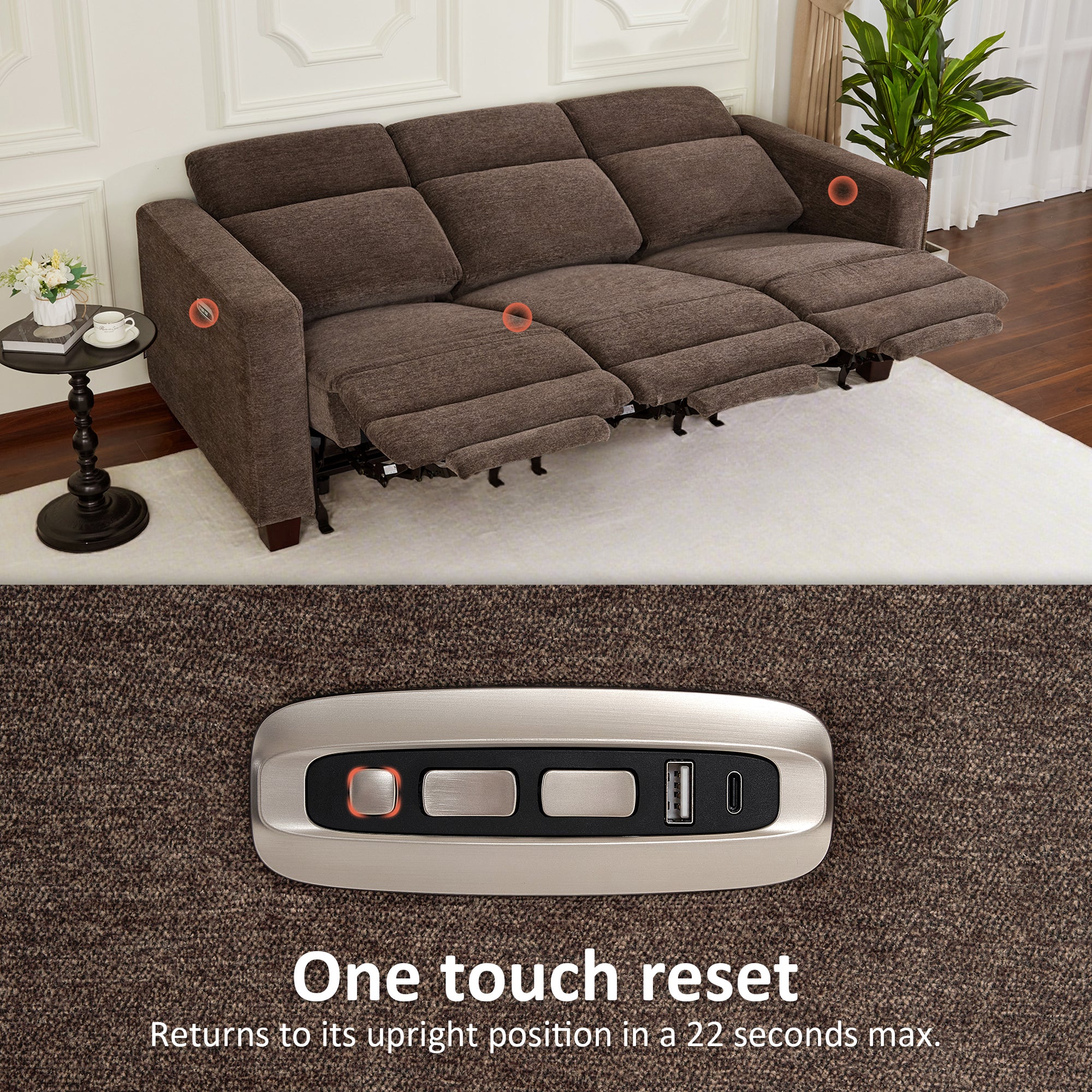 Zero Wall Power Reclining Sofa, Fabric HL198M3