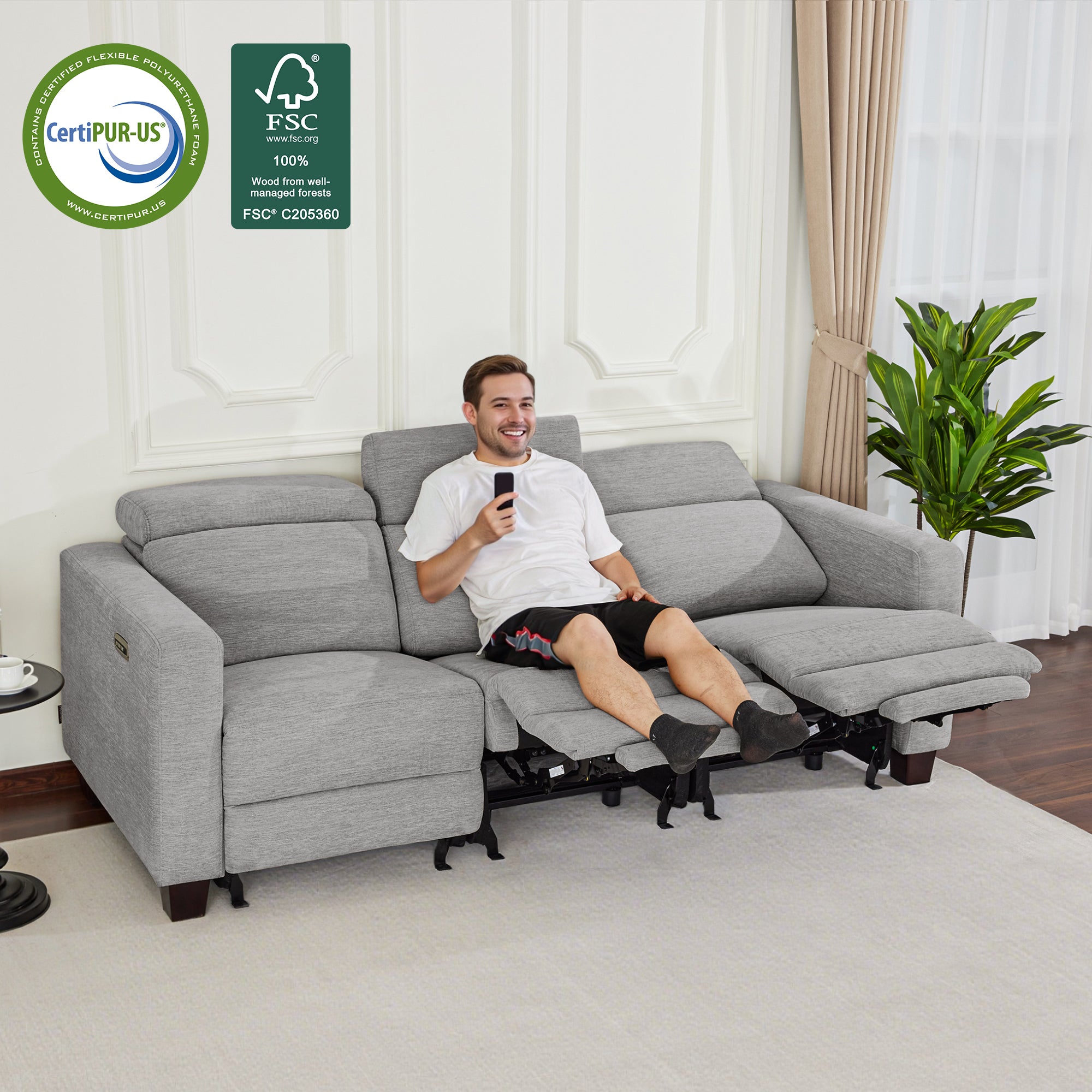 Zero Wall Power Reclining Sofa, Fabric HL198M3