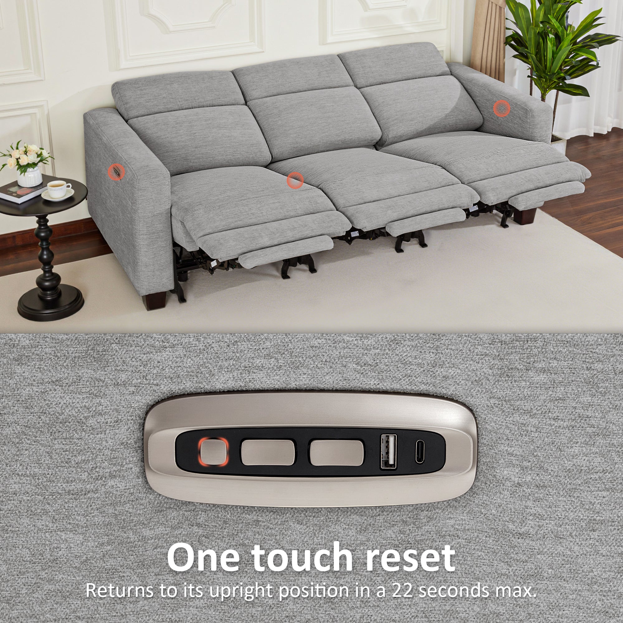 Zero Wall Power Reclining Sofa, Fabric HL198M3