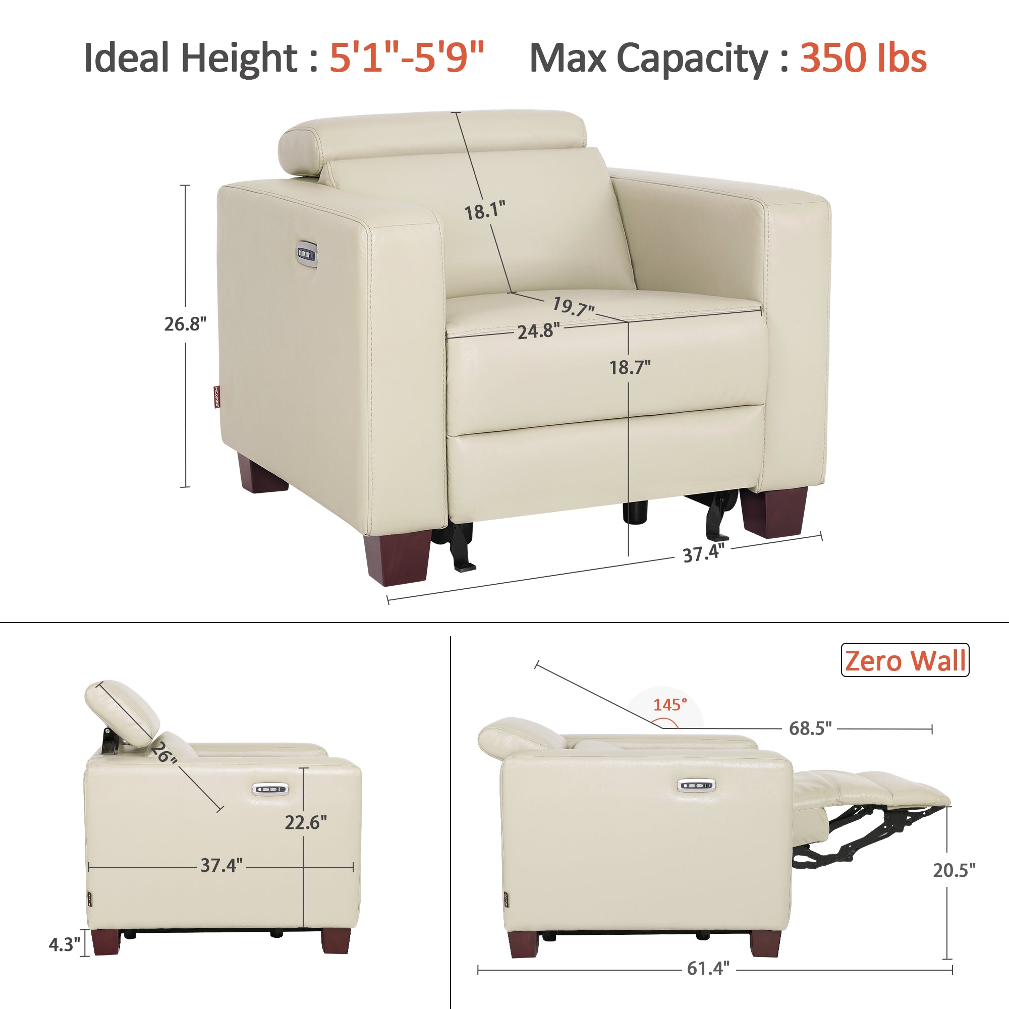 High Leg Power Recliner Chair, HL128