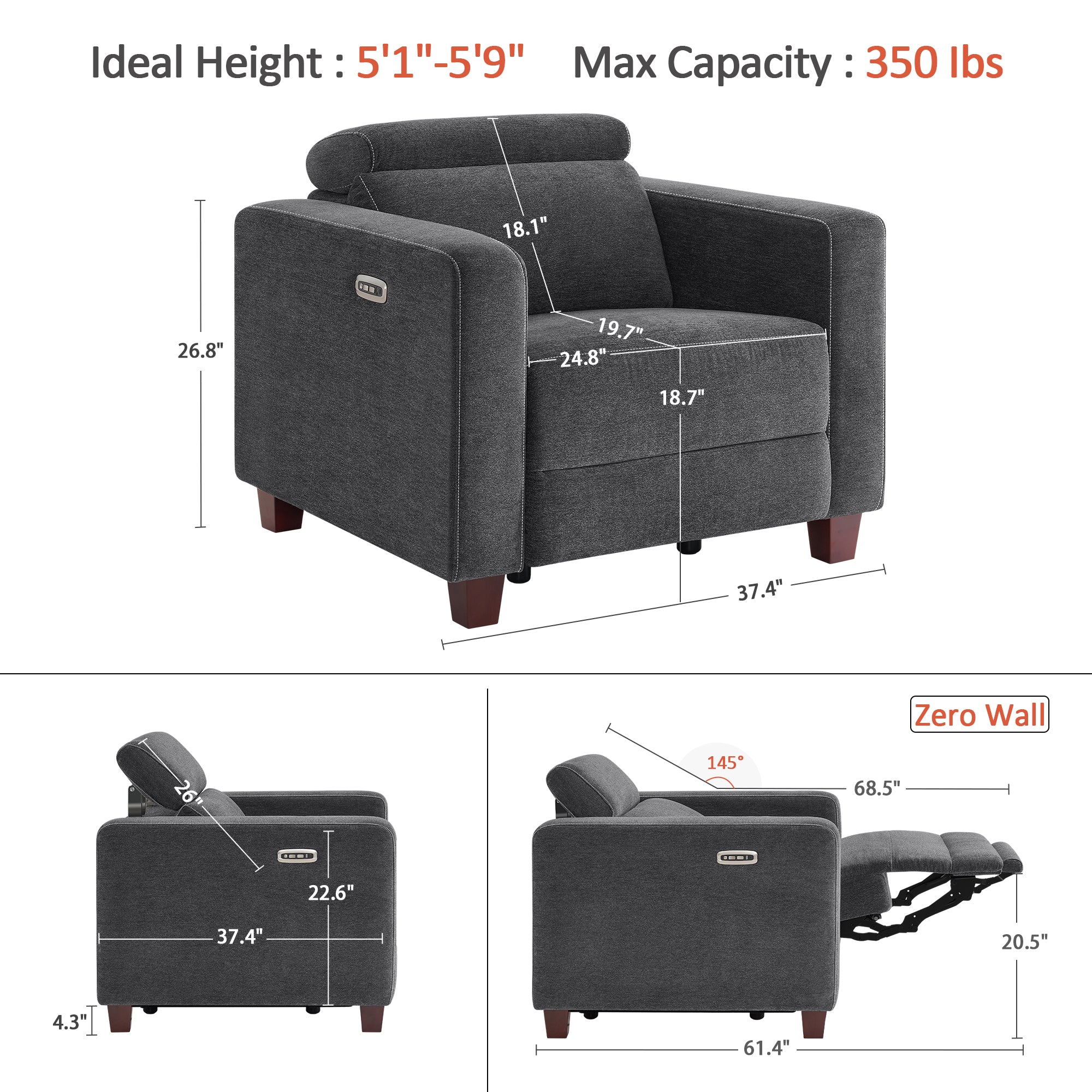High Leg Power Recliner Chair, HL128