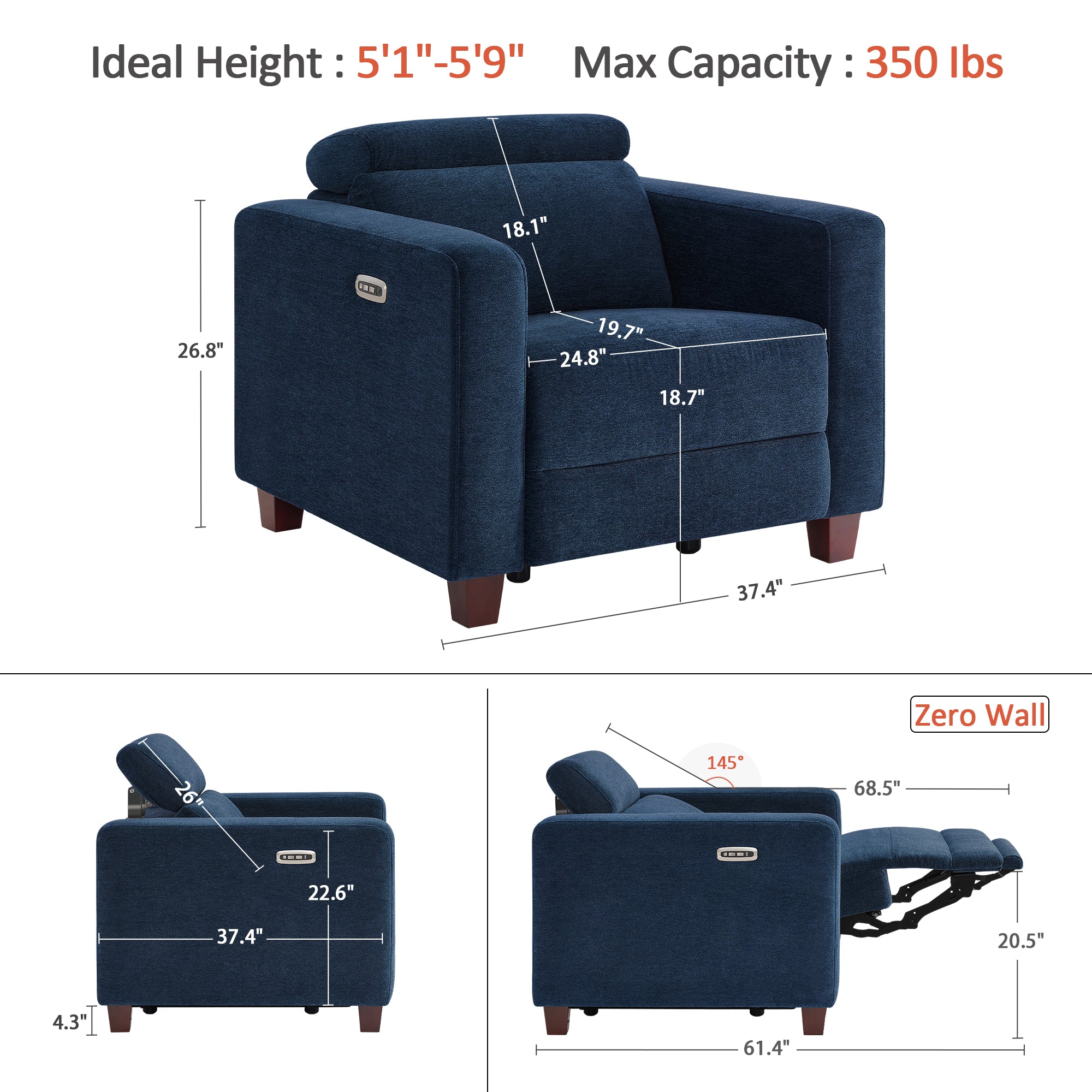 High Leg Power Recliner Chair, HL128