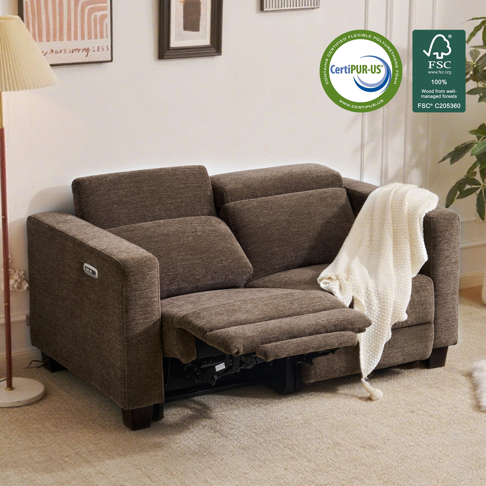 High Leg Reclining Loveseat with Adjustable Headrest, Fabric HL198