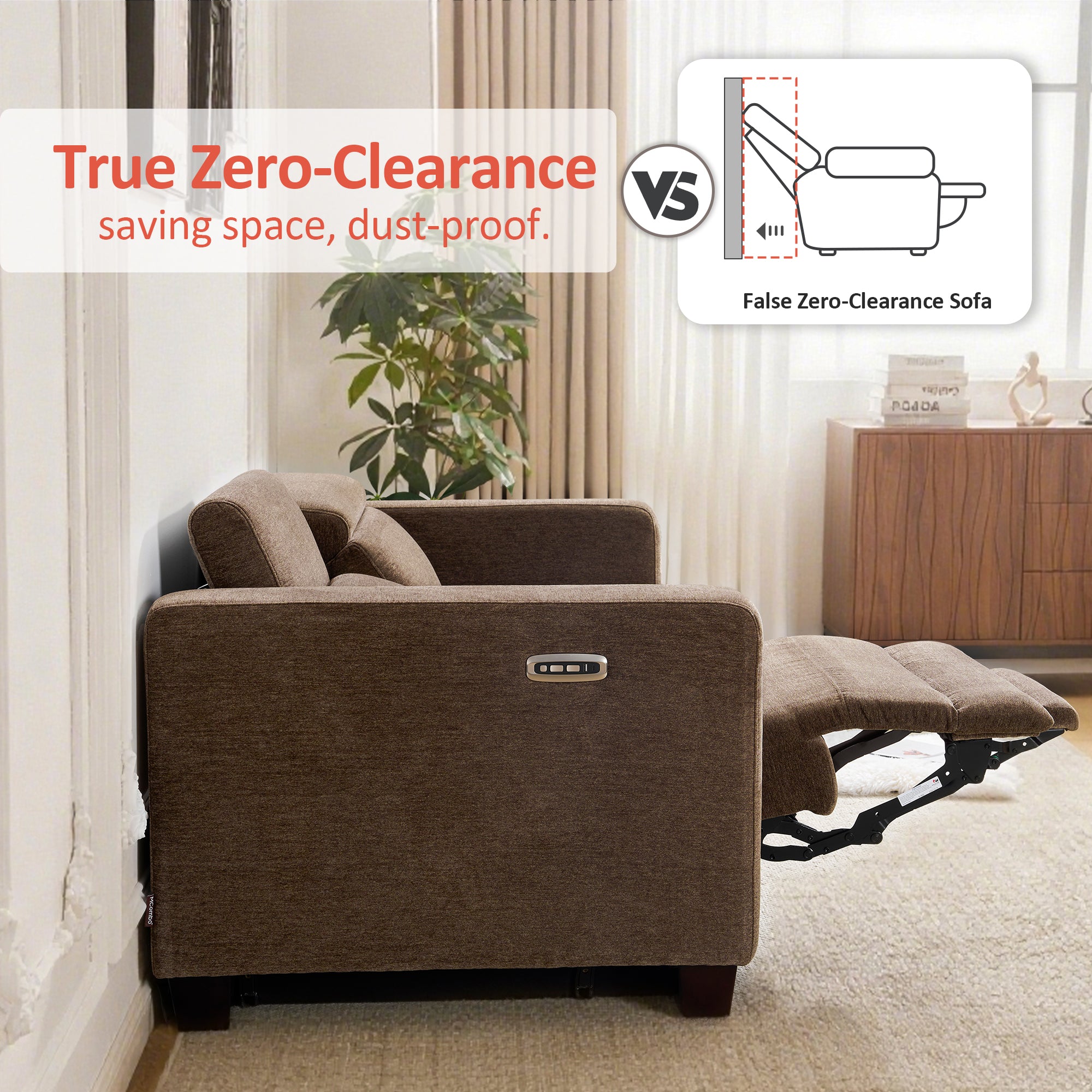 High Leg Reclining Loveseat with Adjustable Headrest, Fabric HL198