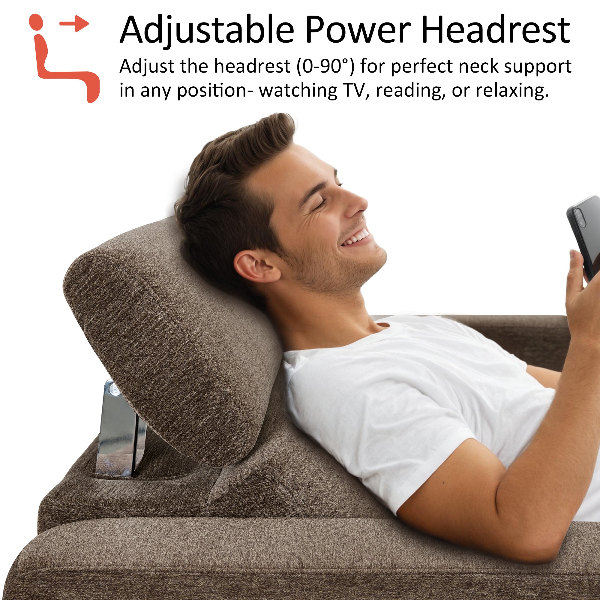 High Leg Reclining Loveseat with Adjustable Headrest, Fabric HL198