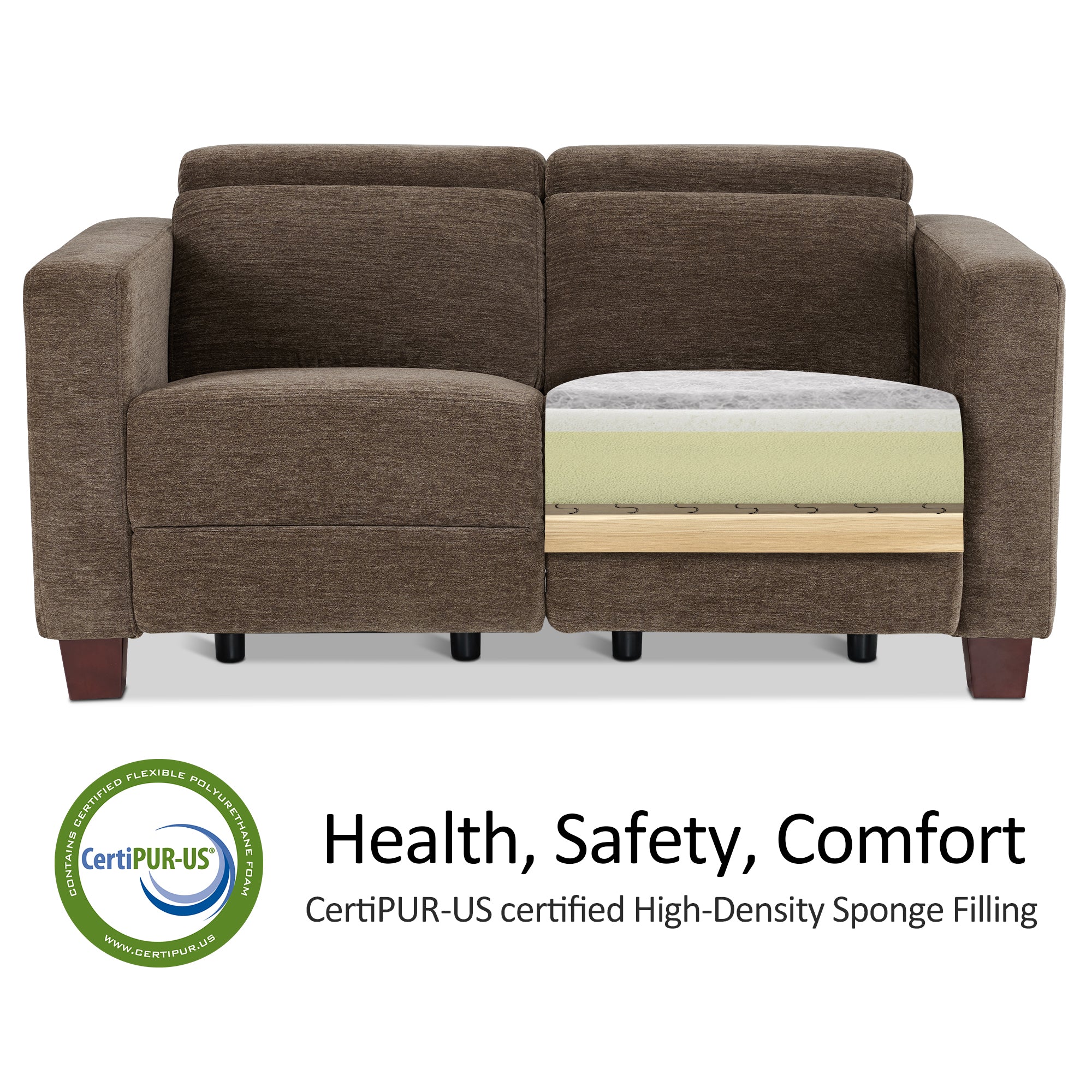High Leg Reclining Loveseat with Adjustable Headrest, Fabric HL198