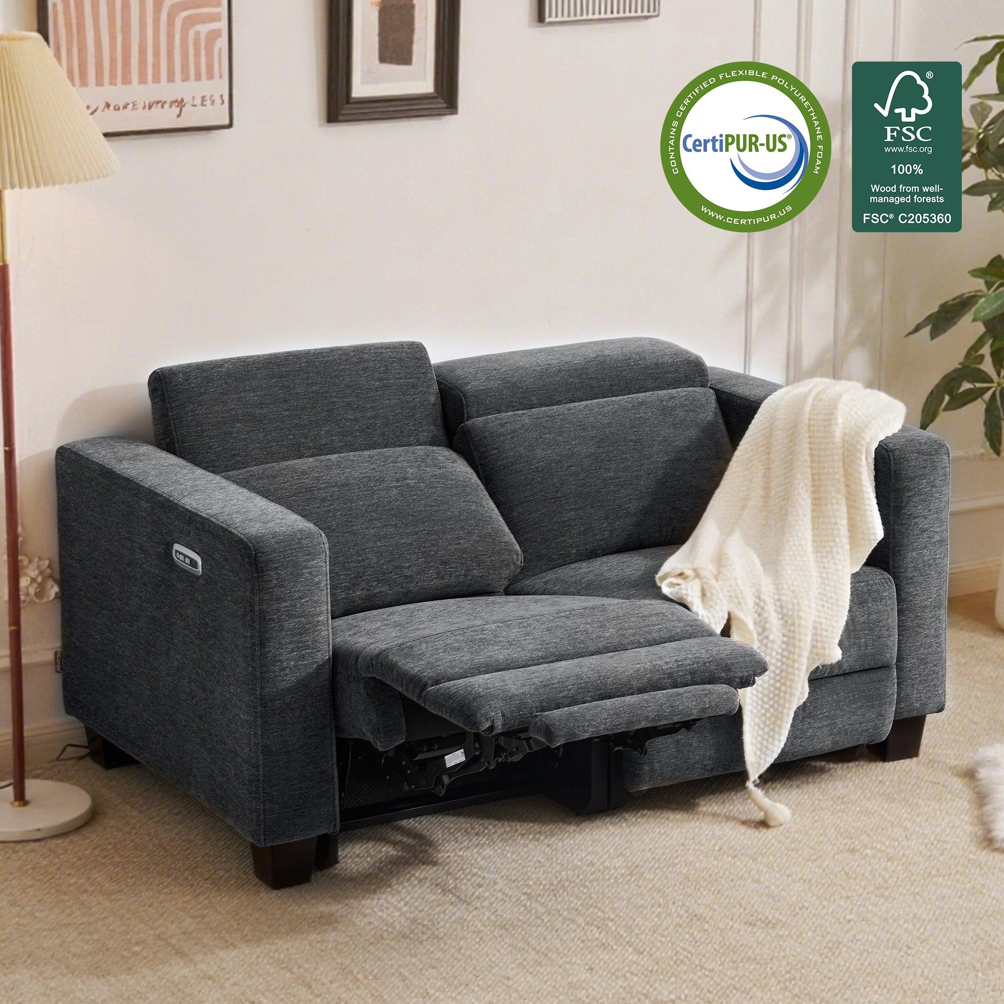 High Leg Reclining Loveseat with Adjustable Headrest, Fabric HL198