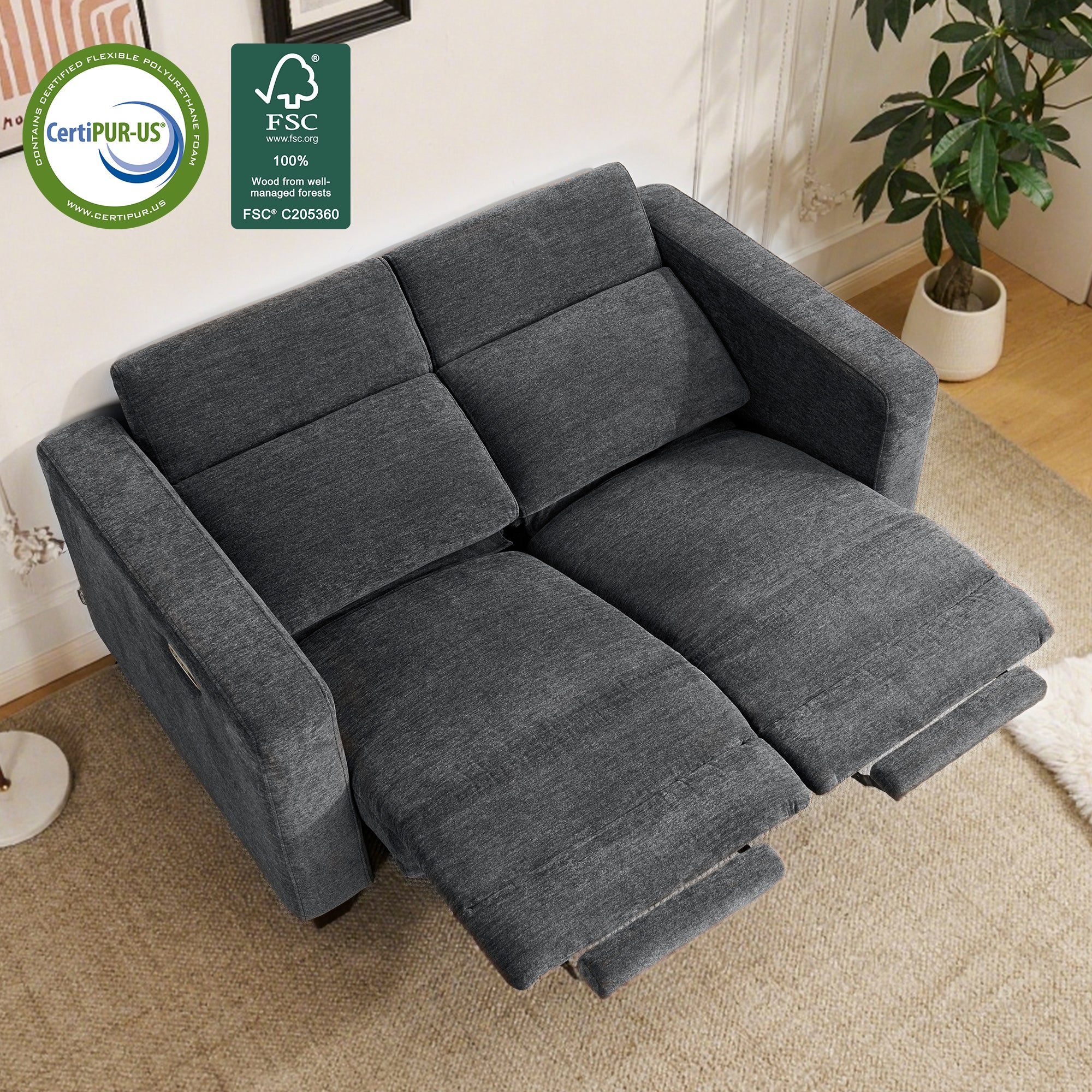 High Leg Reclining Loveseat with Adjustable Headrest, Fabric HL198